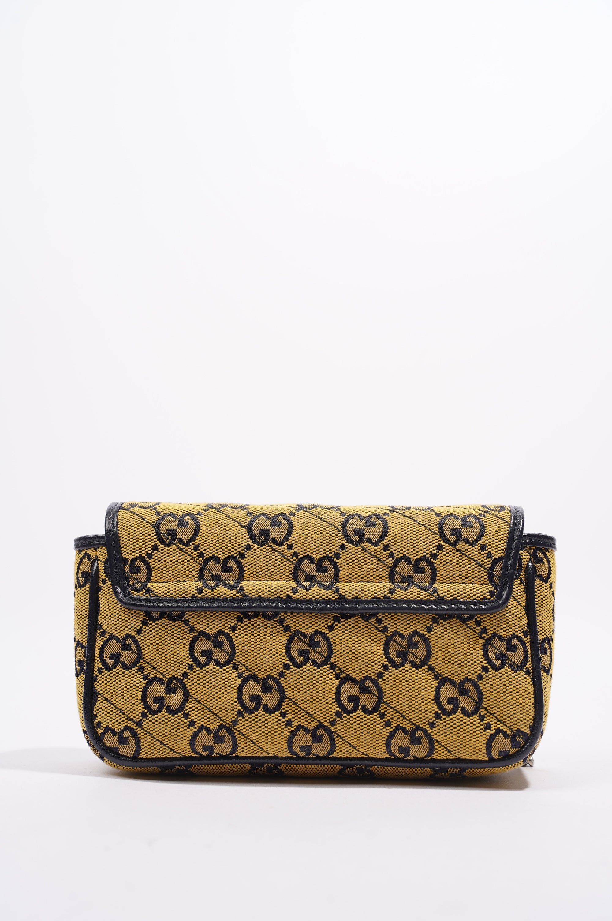 Gucci GG Marmont Flap Bag Yellow / Navy Canvas Super Mini