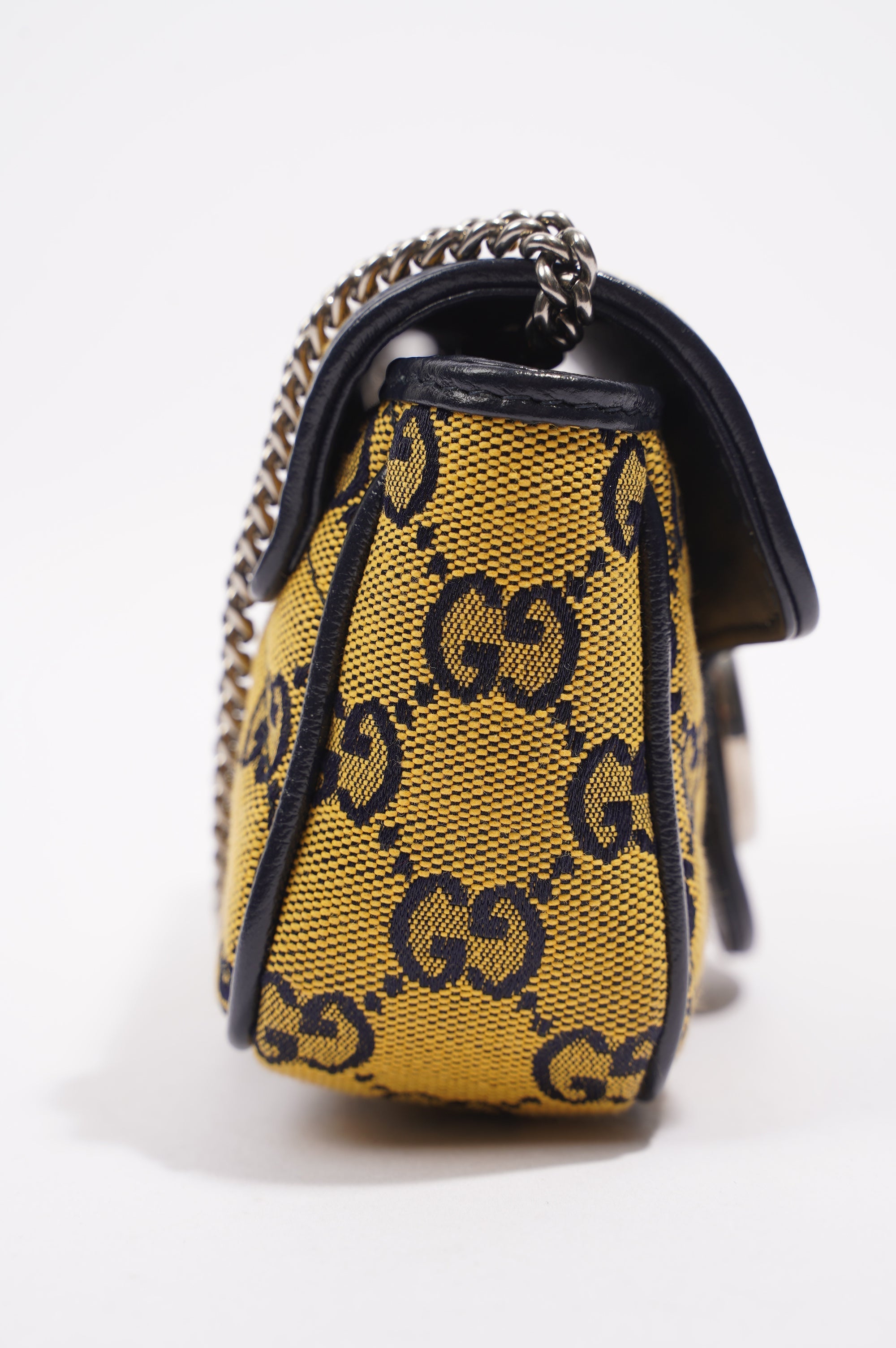 Gucci GG Marmont Flap Bag Yellow / Navy Canvas Super Mini