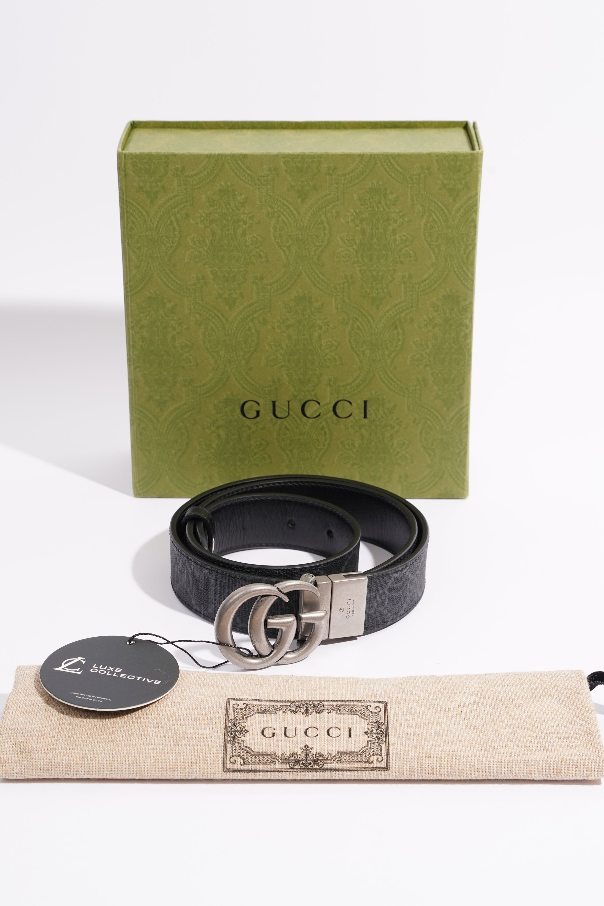 Gucci GG Marmont Reversible Belt Black GG Supreme Canvas 85cm 34"