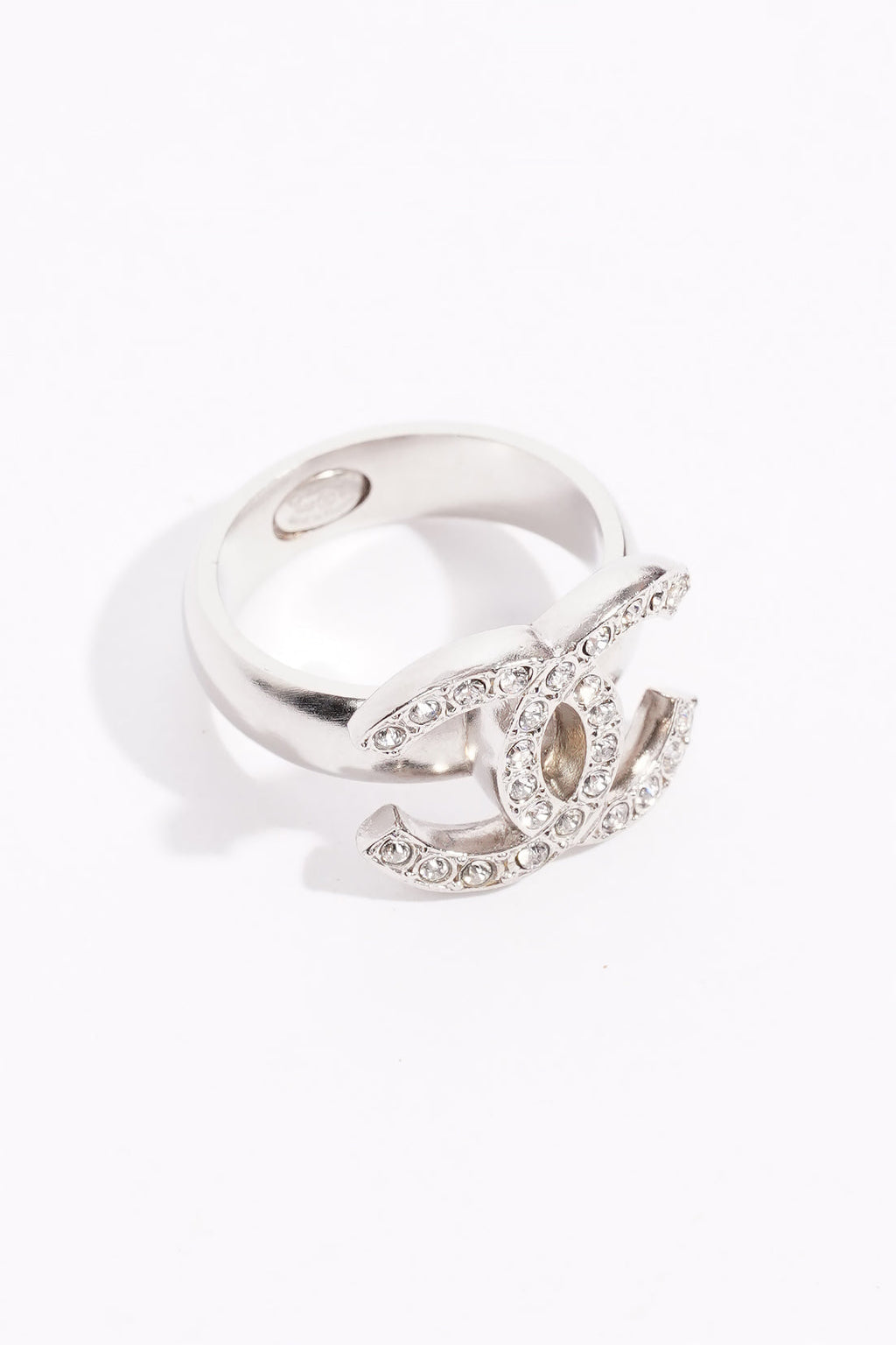 Chanel Crystal Ring Silver Base Metal 52