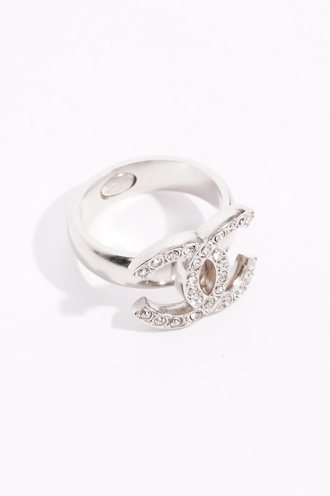 Chanel Crystal Ring Silver Base Metal 52