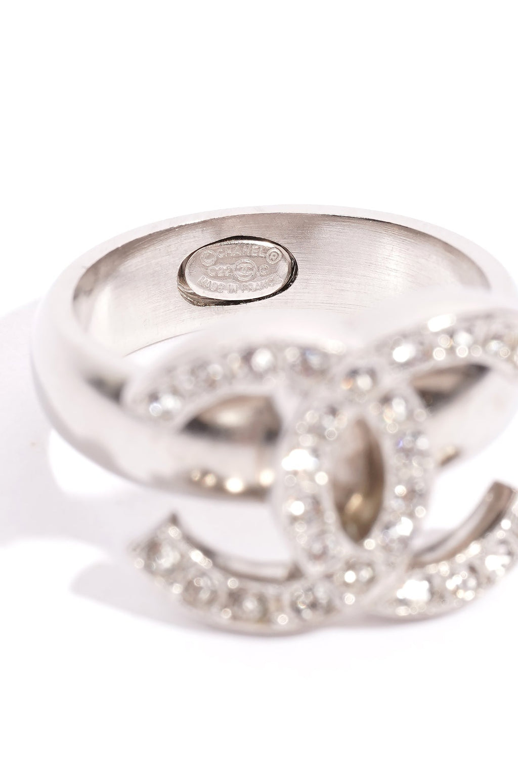 Chanel Crystal Ring Silver Base Metal 52