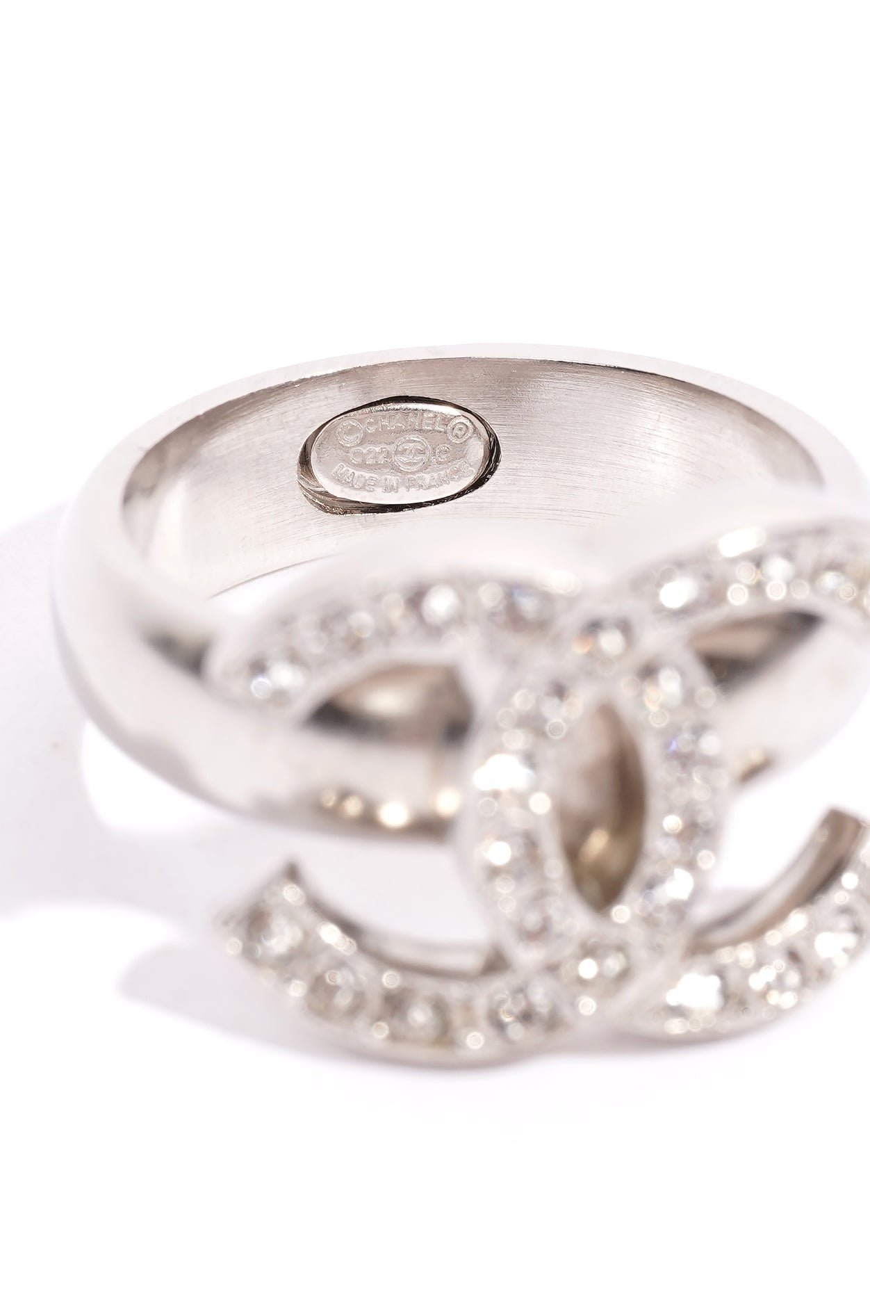 Chanel Crystal Ring Silver Base Metal 52