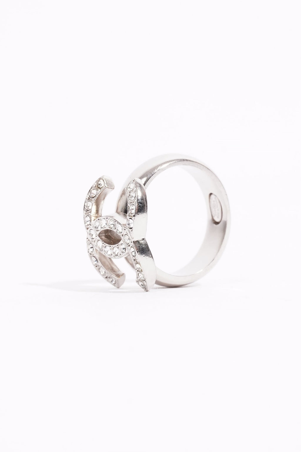 Chanel Crystal Ring Silver Base Metal 52