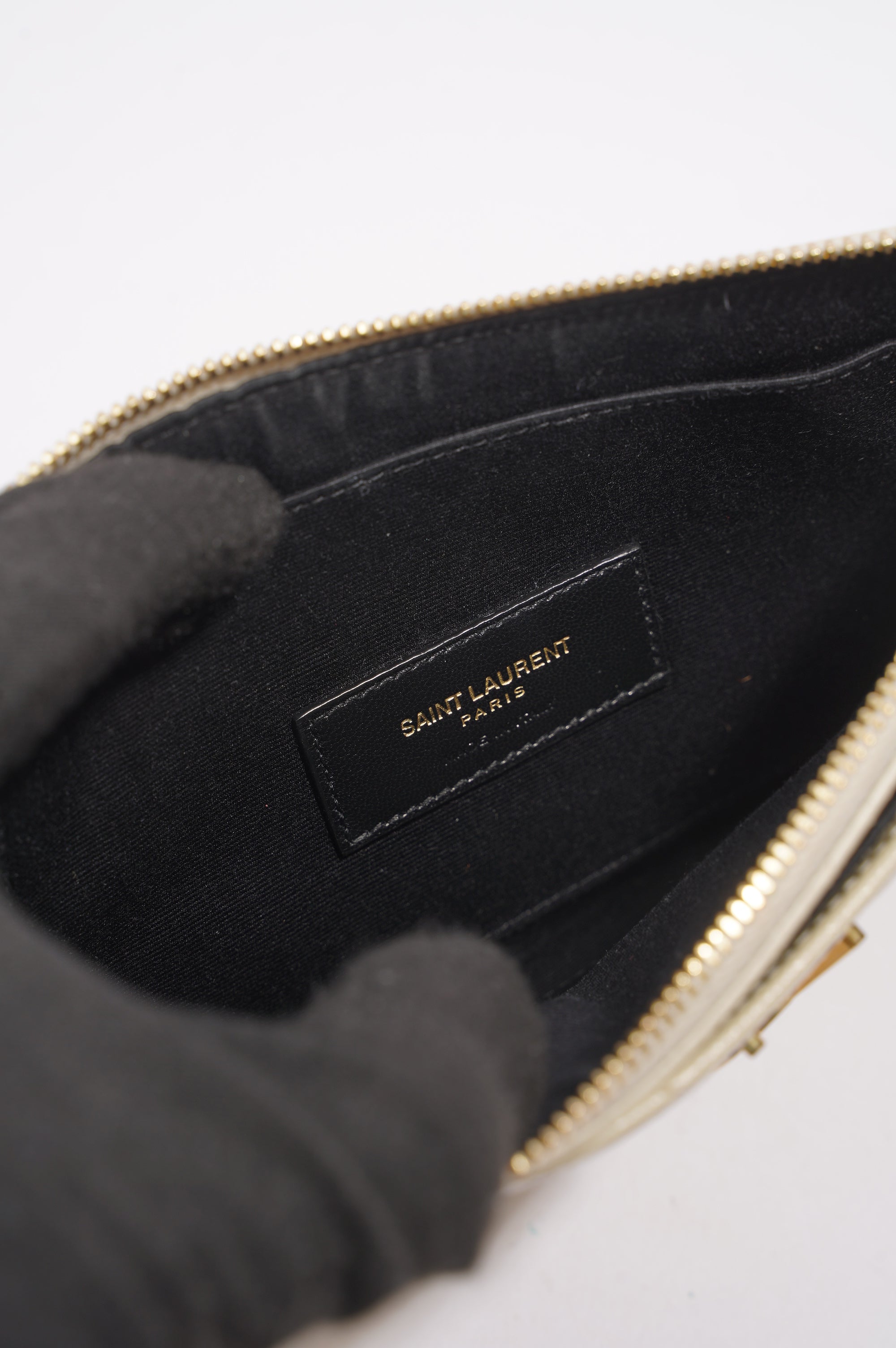 Saint Laurent Cassandre Zipped Pouch Cream Grained Leather
