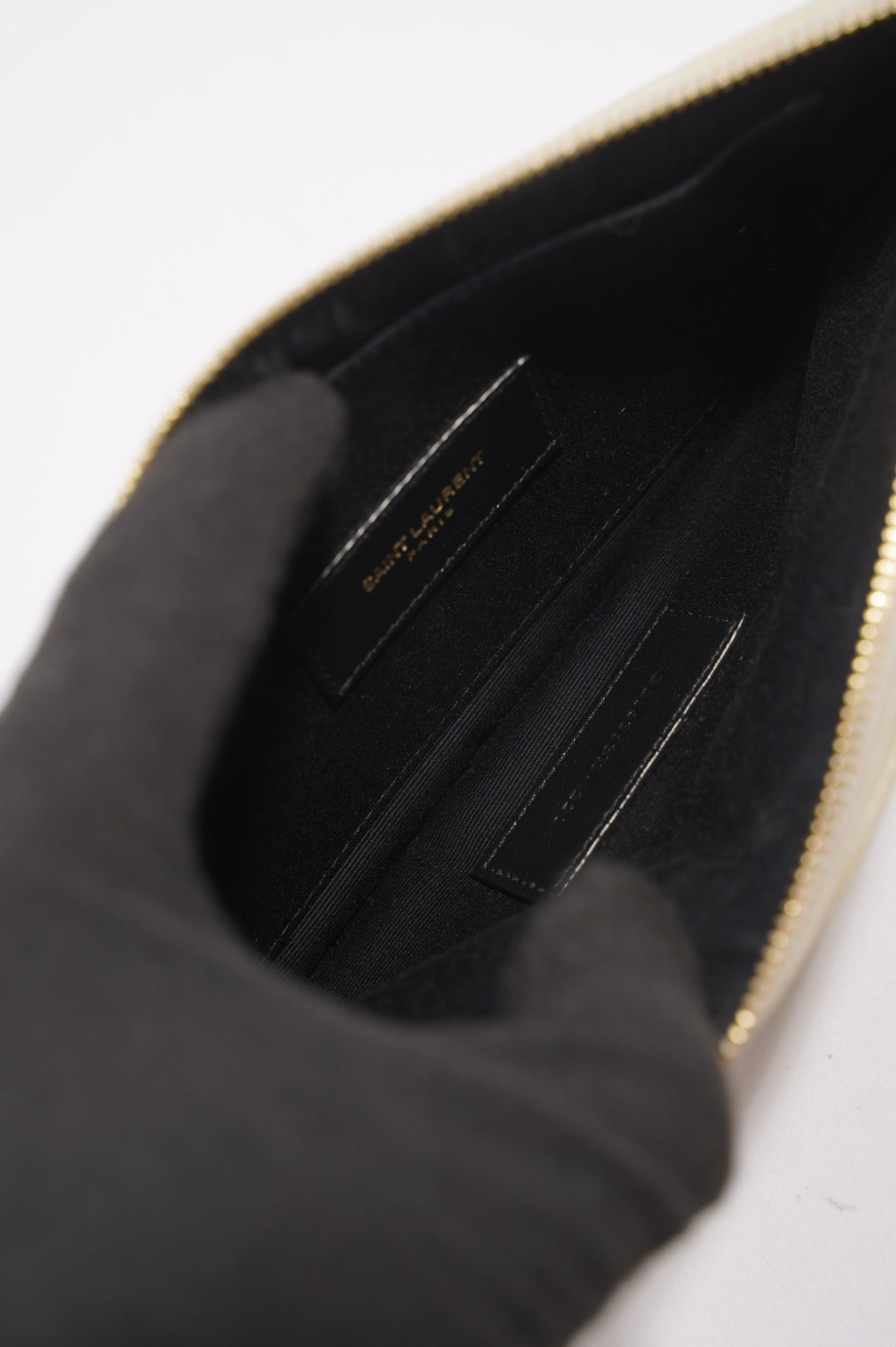 Saint Laurent Cassandre Zipped Pouch Cream Grained Leather