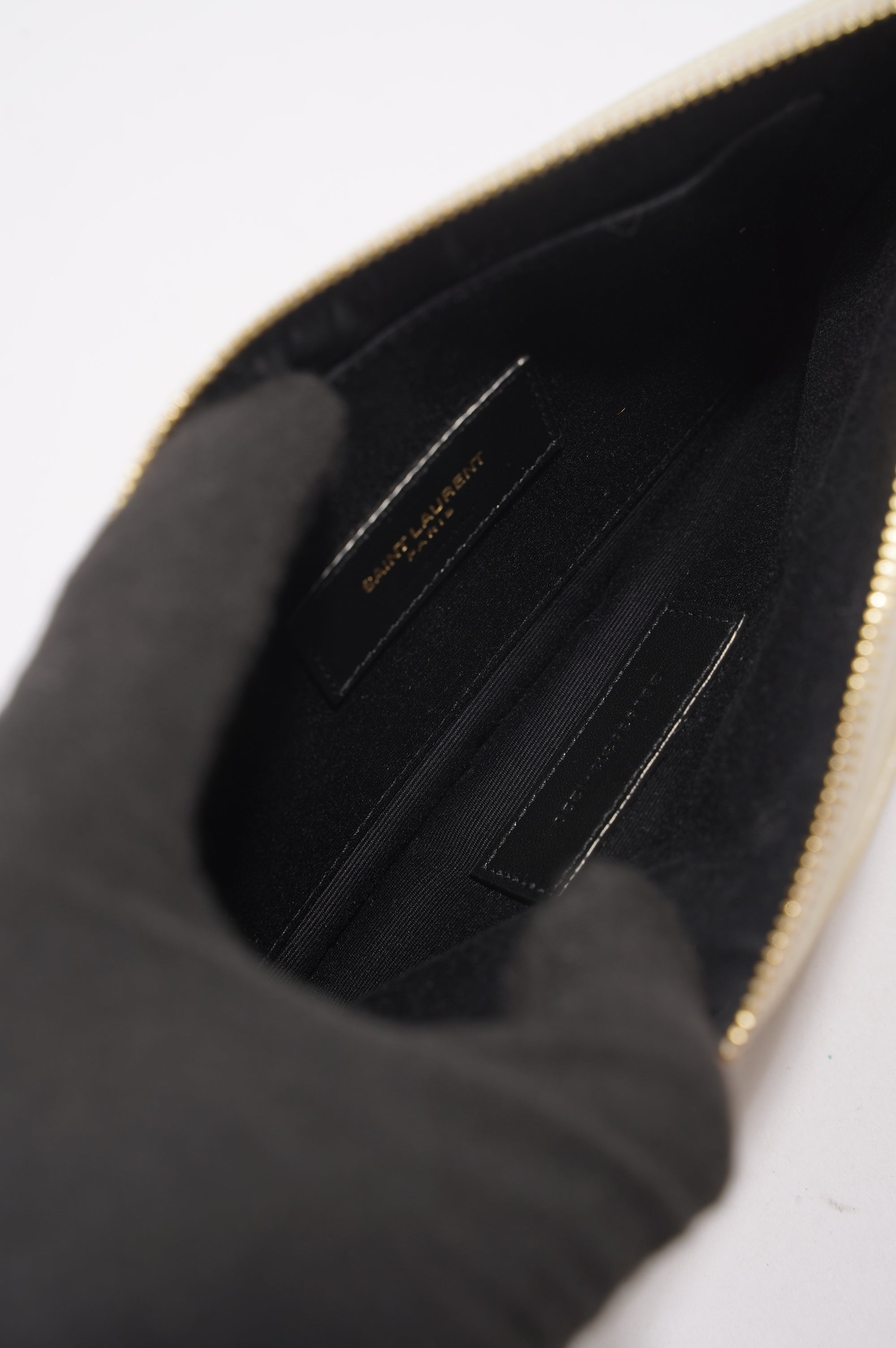 Saint Laurent Cassandre Zipped Pouch Cream Grained Leather