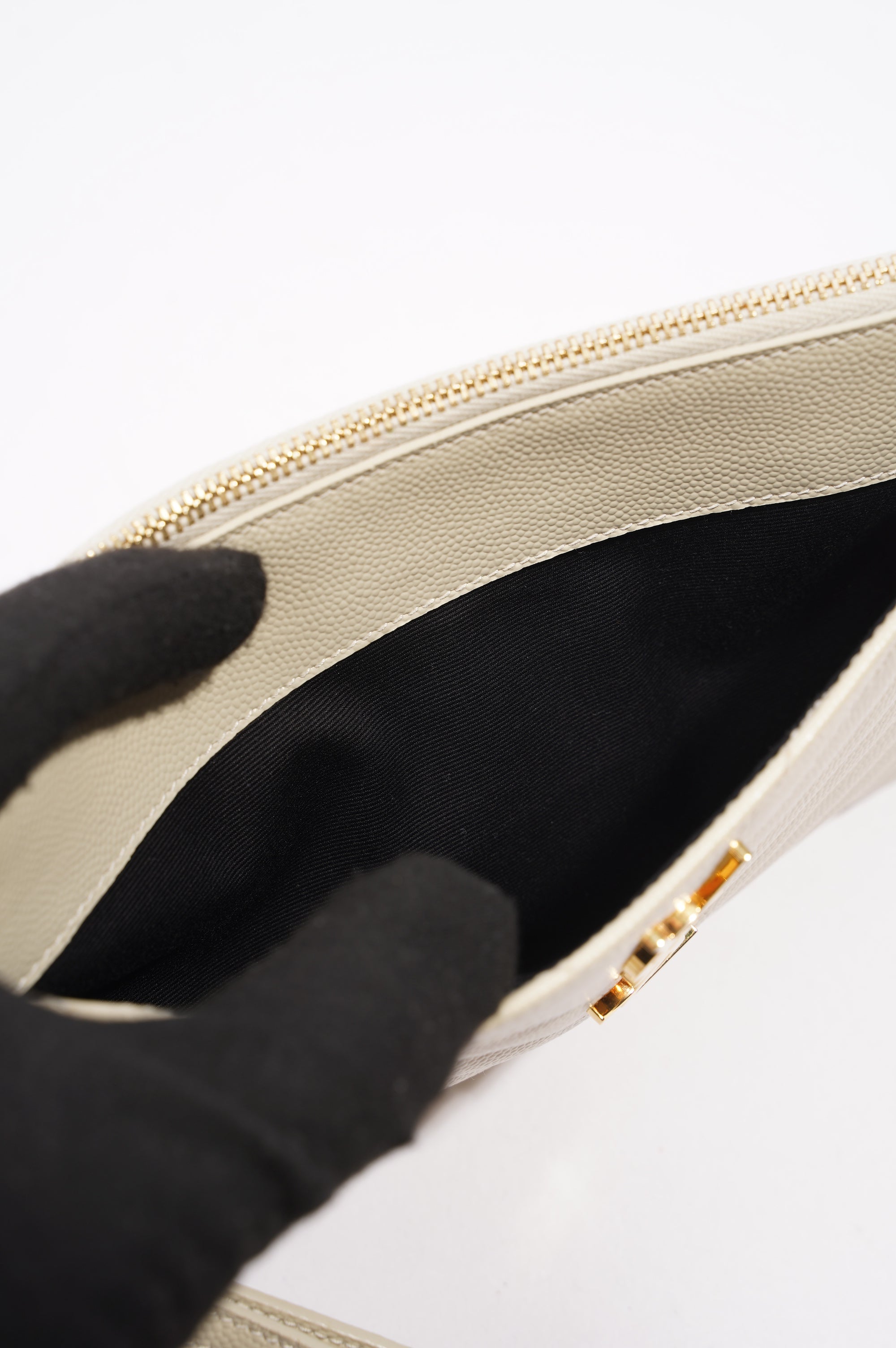 Saint Laurent Cassandre Zipped Pouch Cream Grained Leather