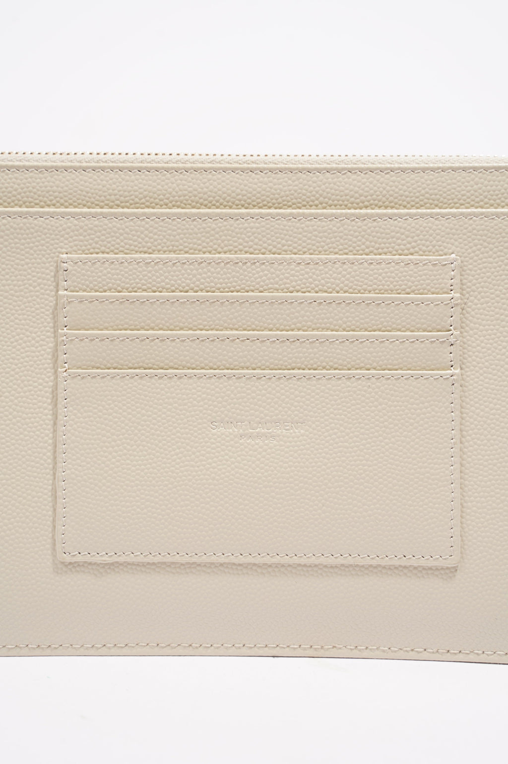 Saint Laurent Cassandre Zipped Pouch Cream Grained Leather
