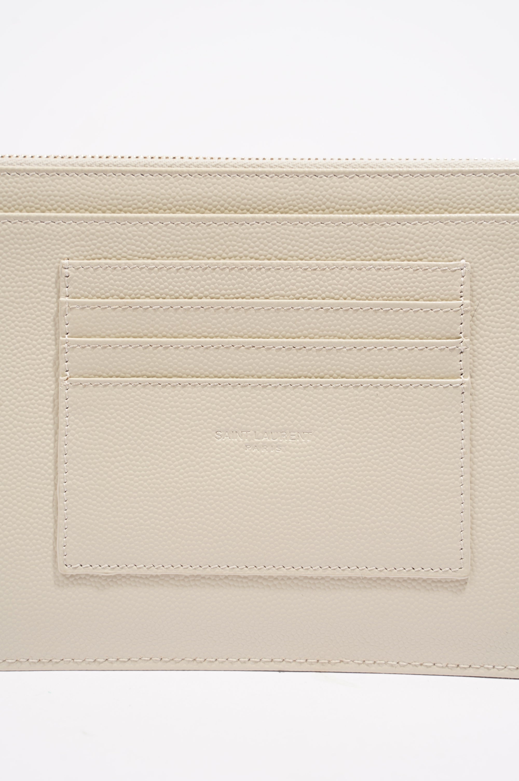 Saint Laurent Cassandre Zipped Pouch Cream Grained Leather
