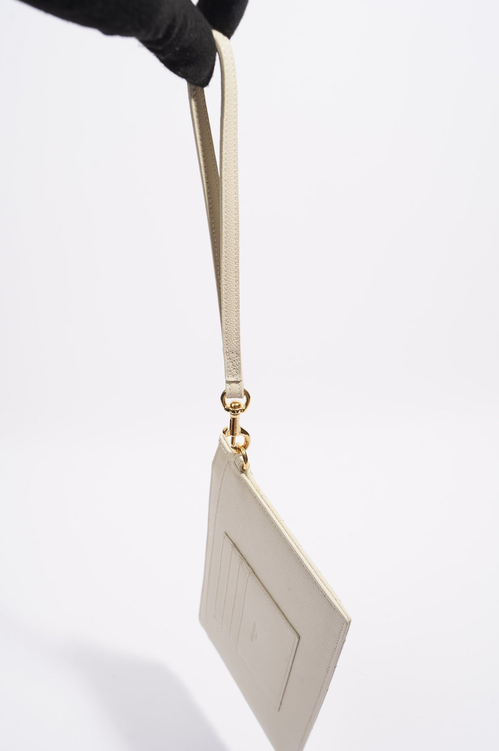 Saint Laurent Cassandre Zipped Pouch Cream Grained Leather