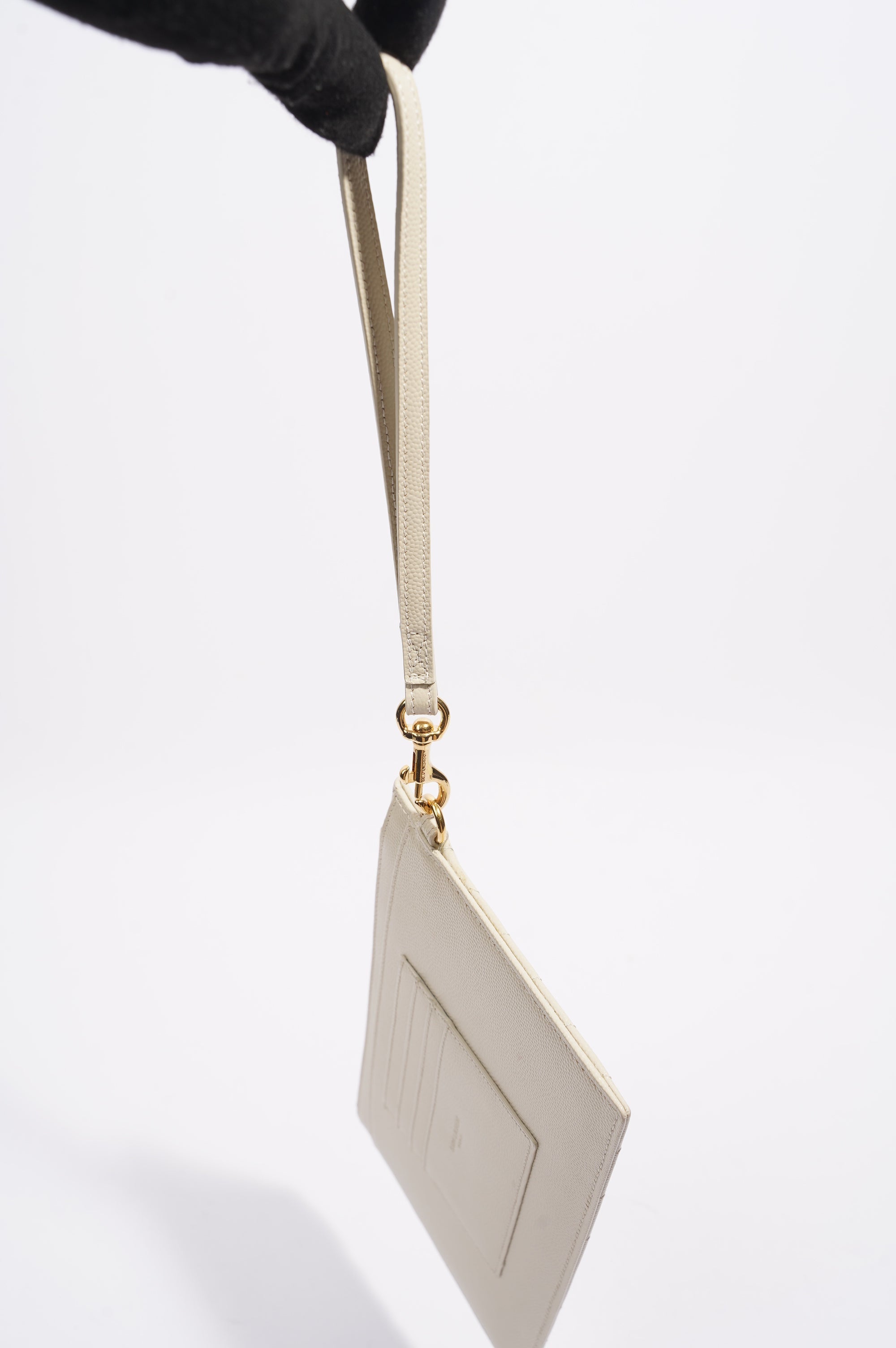 Saint Laurent Cassandre Zipped Pouch Cream Grained Leather