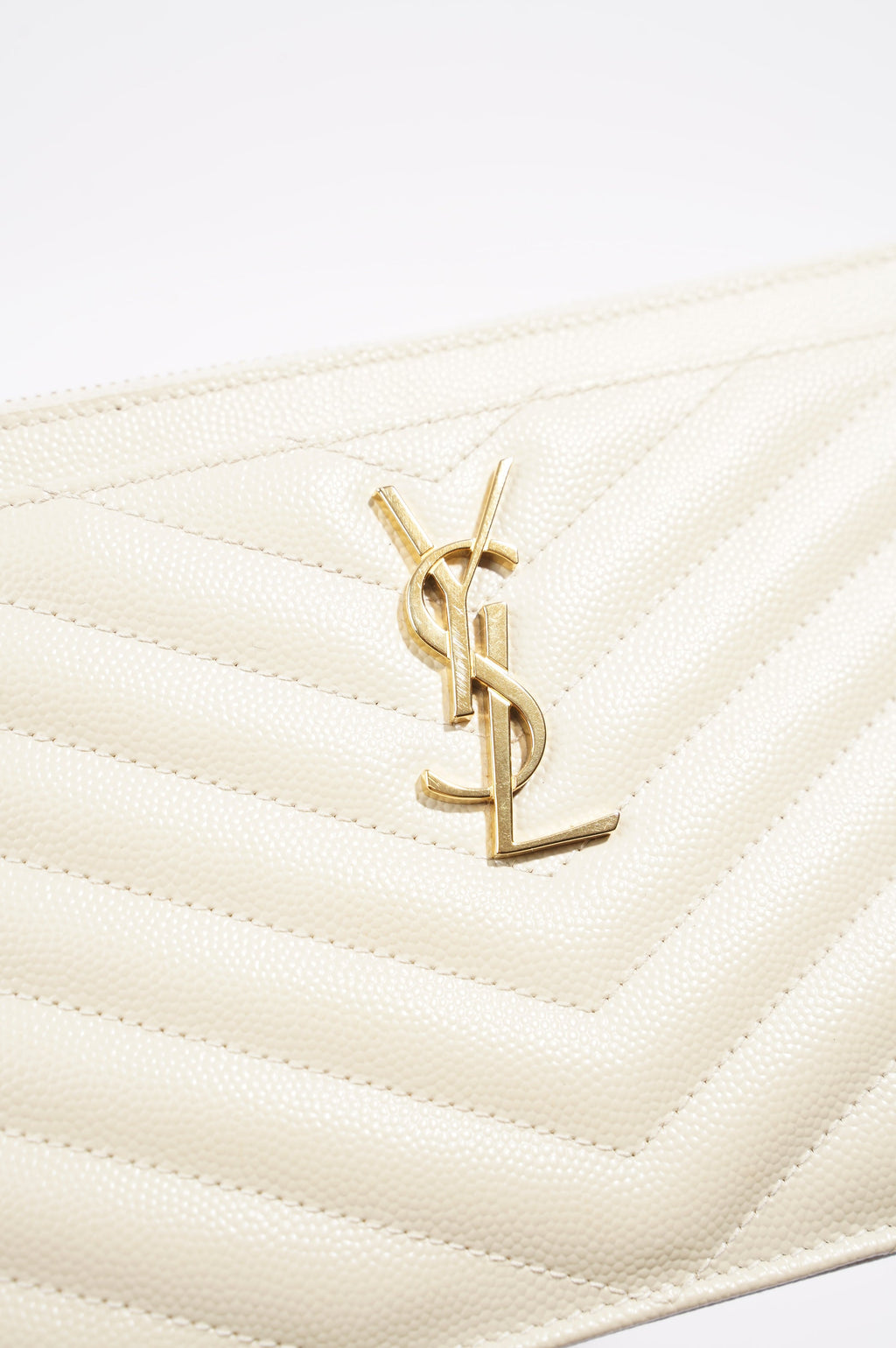 Saint Laurent Cassandre Zipped Pouch Cream Grained Leather