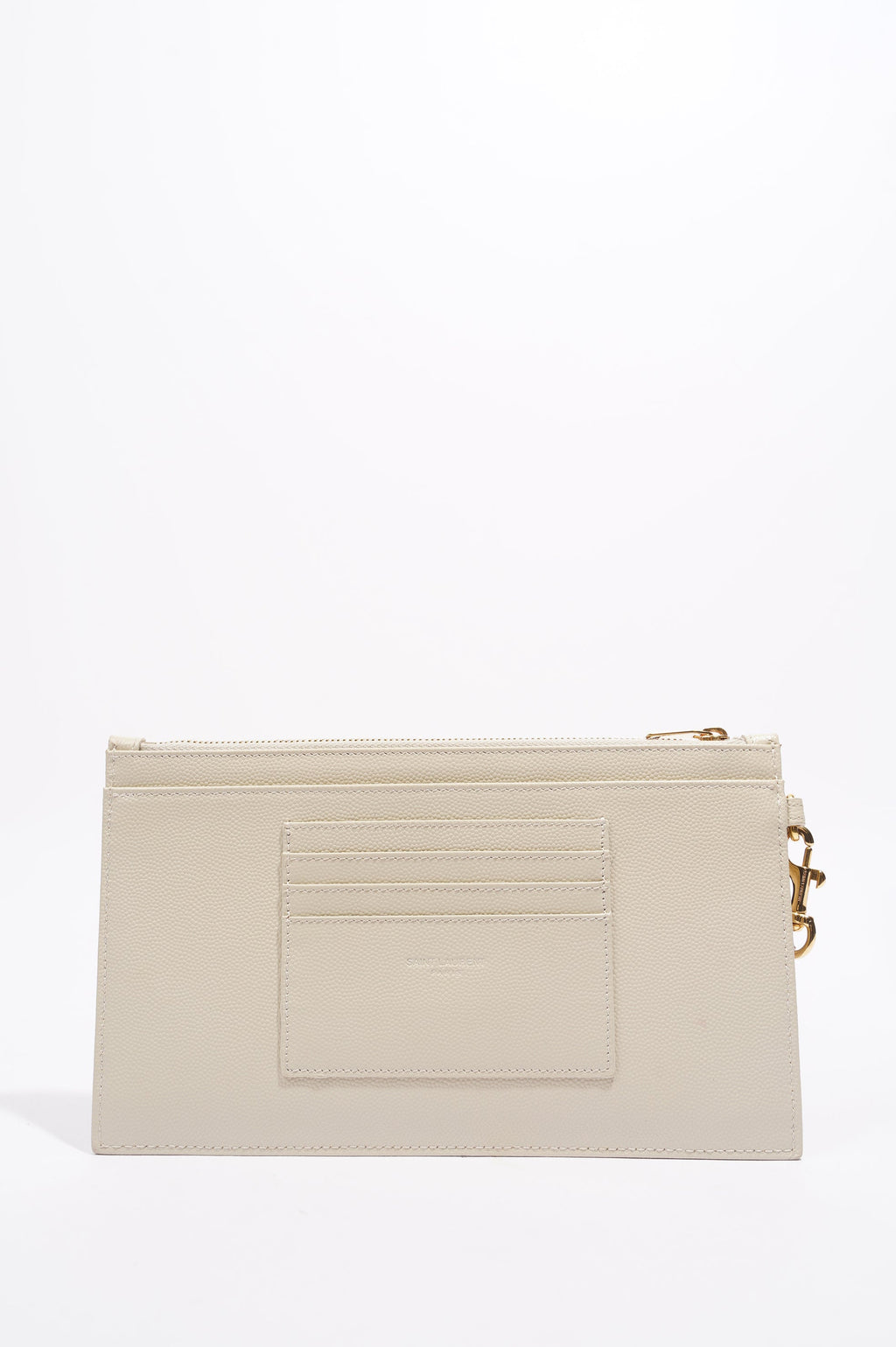 Saint Laurent Cassandre Zipped Pouch Cream Grained Leather