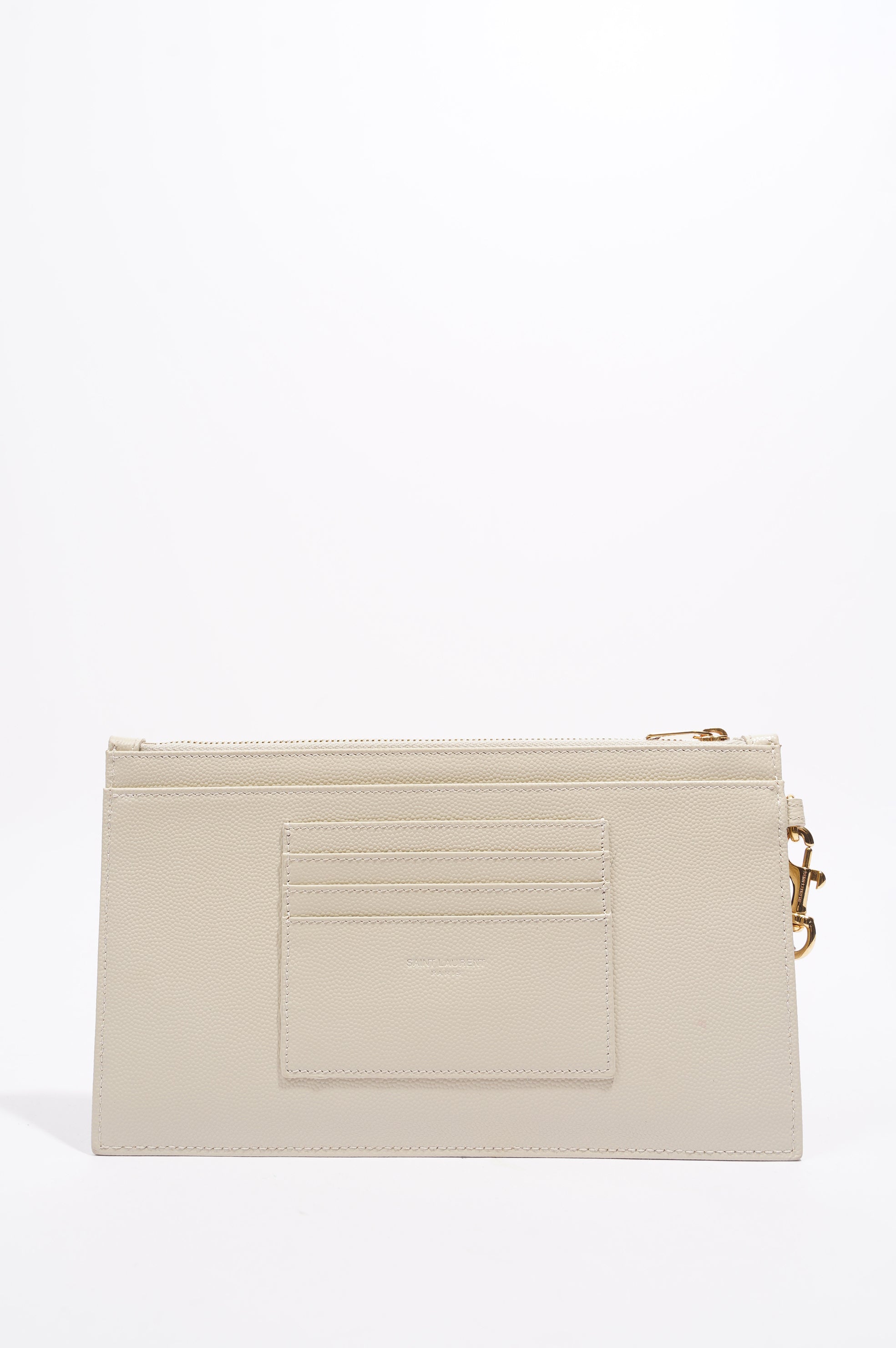 Saint Laurent Cassandre Zipped Pouch Cream Grained Leather