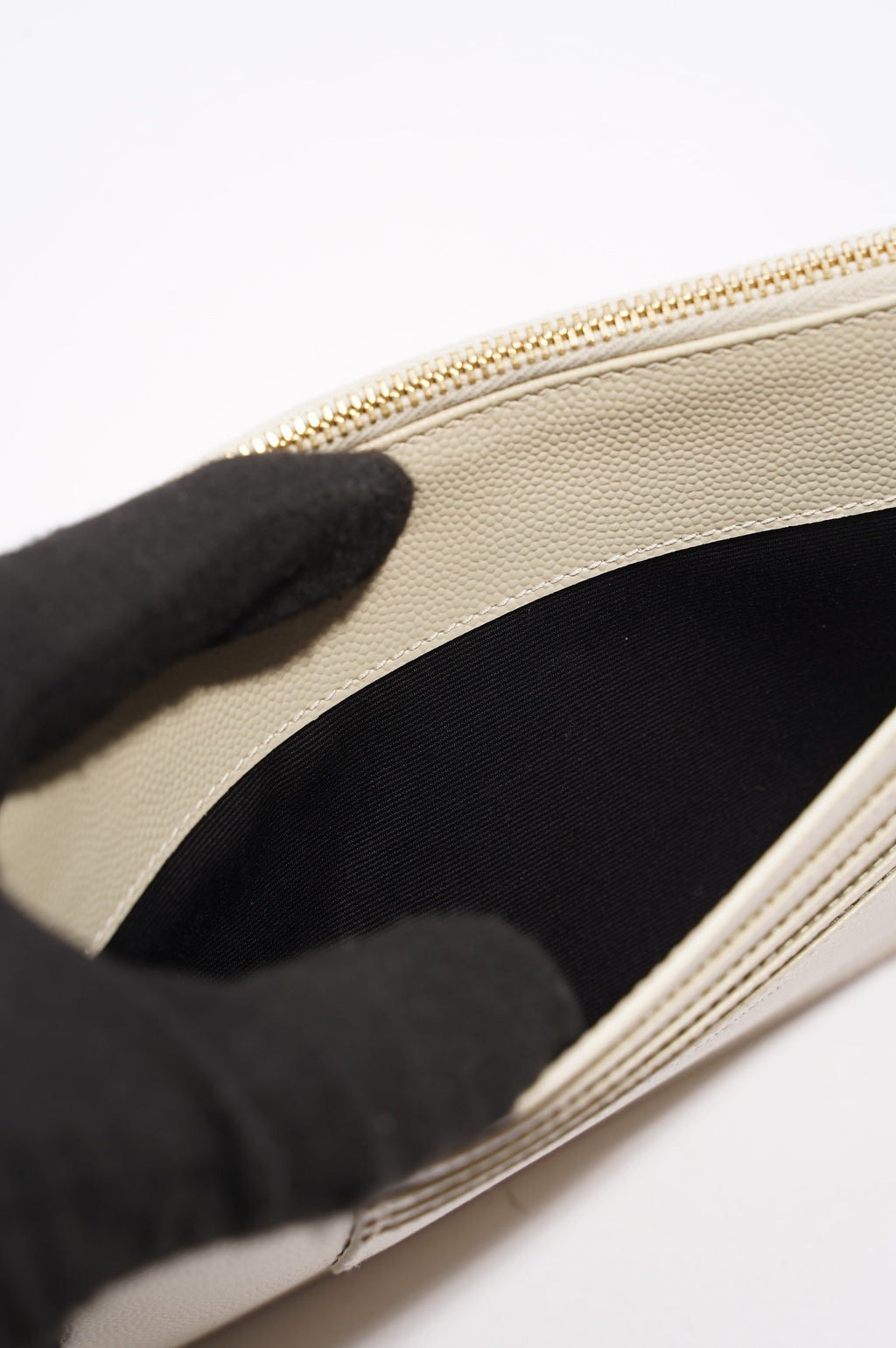 Saint Laurent Cassandre Zipped Pouch Cream Grained Leather