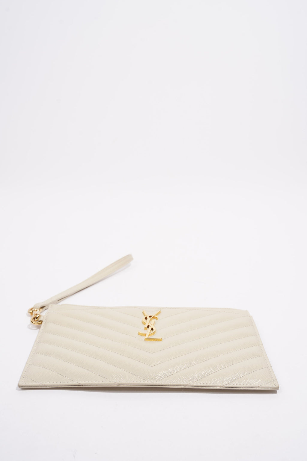 Saint Laurent Cassandre Zipped Pouch Cream Grained Leather