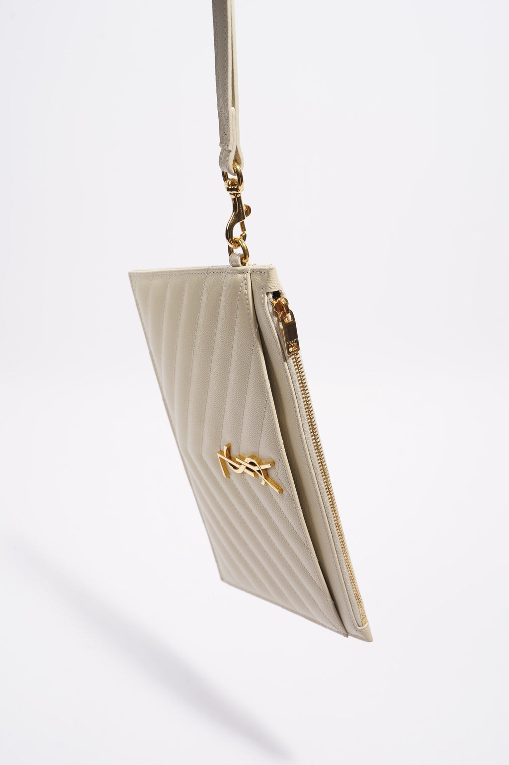Saint Laurent Cassandre Zipped Pouch Cream Grained Leather
