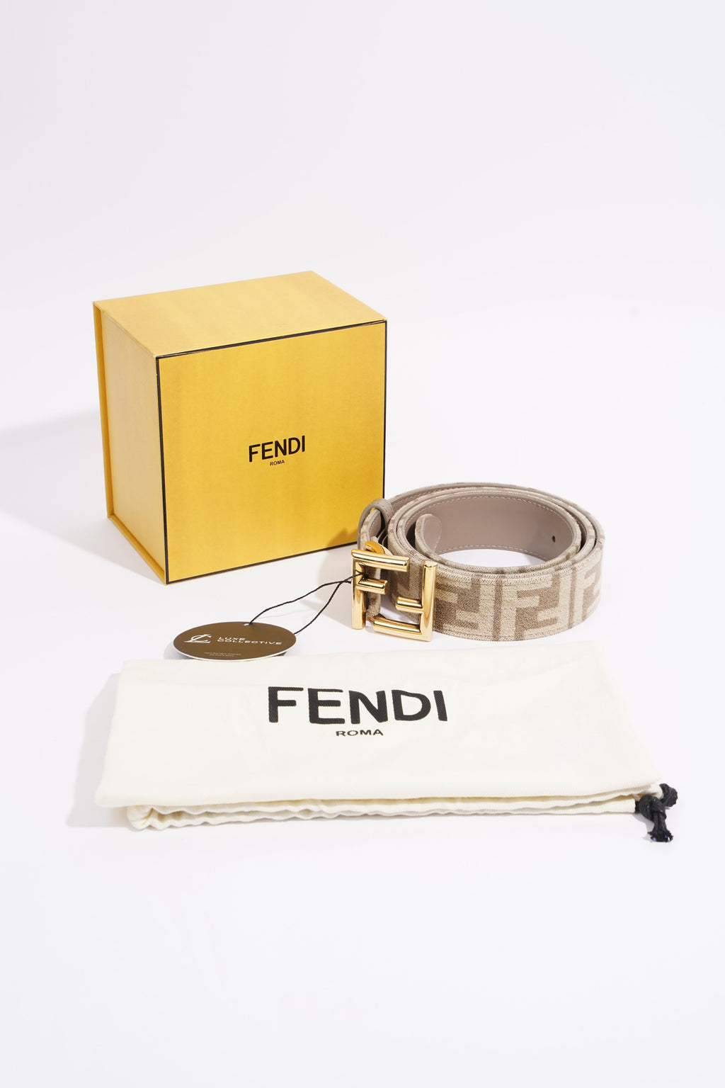 Fendi FF Belt Beige / Grey Canvas 90cm 36"