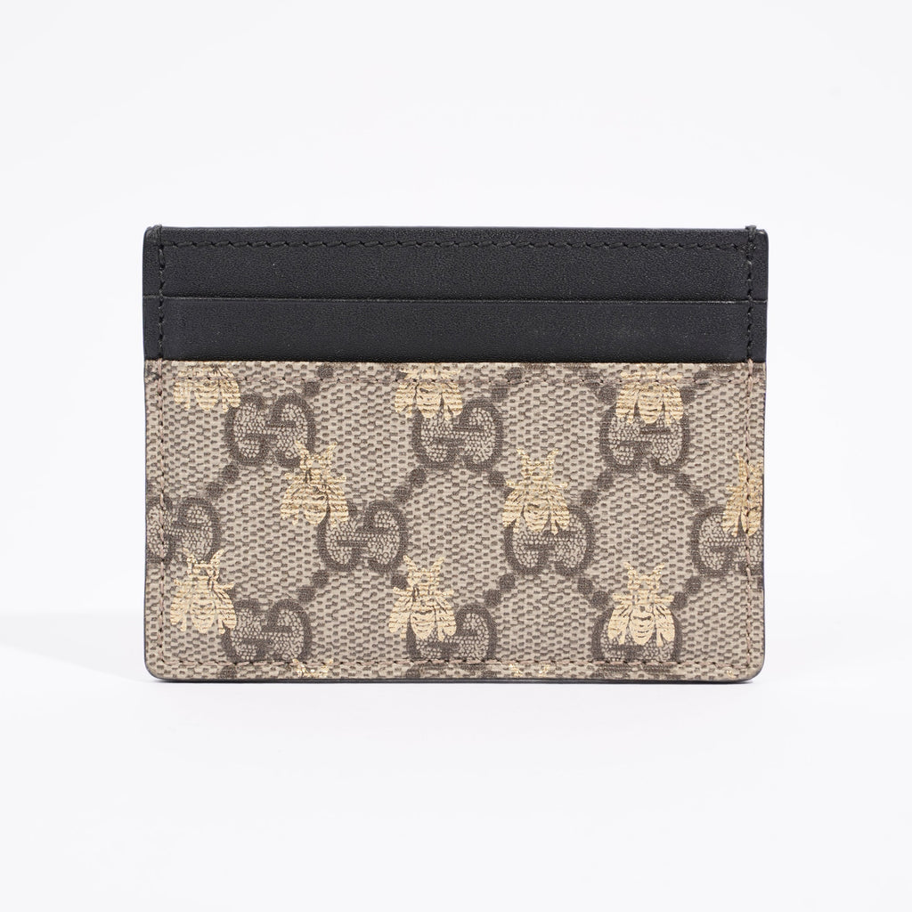 Gucci GG Supreme Bee Card Case Beige / Gold / Black Canvas