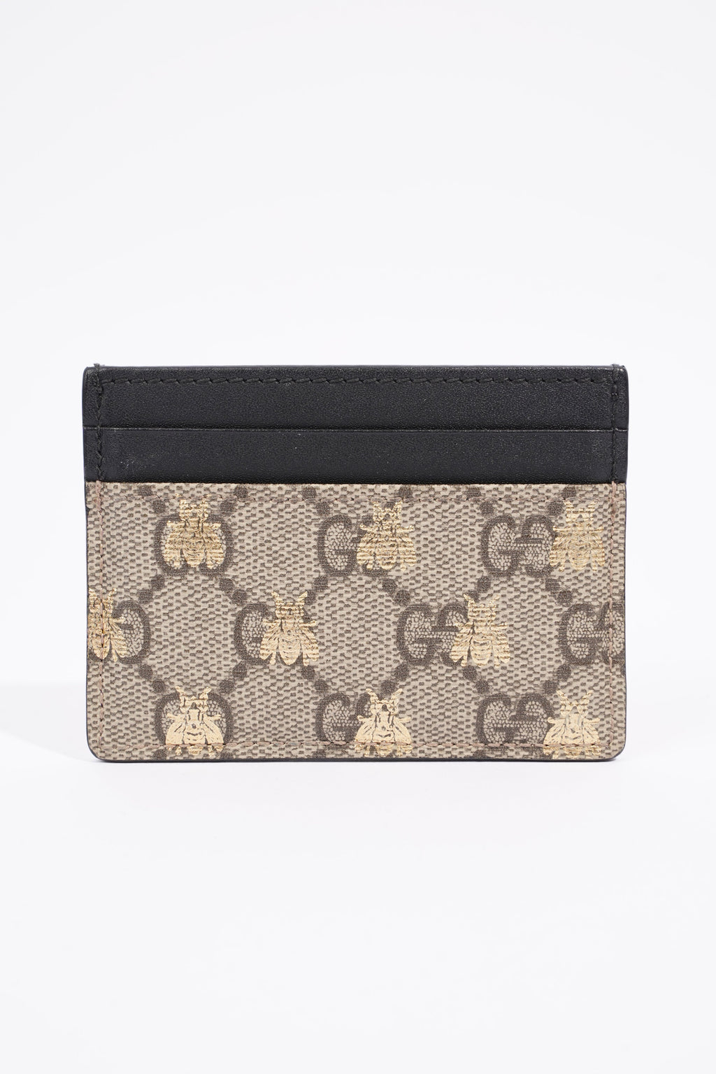 Gucci GG Supreme Bee Card Case Beige / Gold / Black Canvas