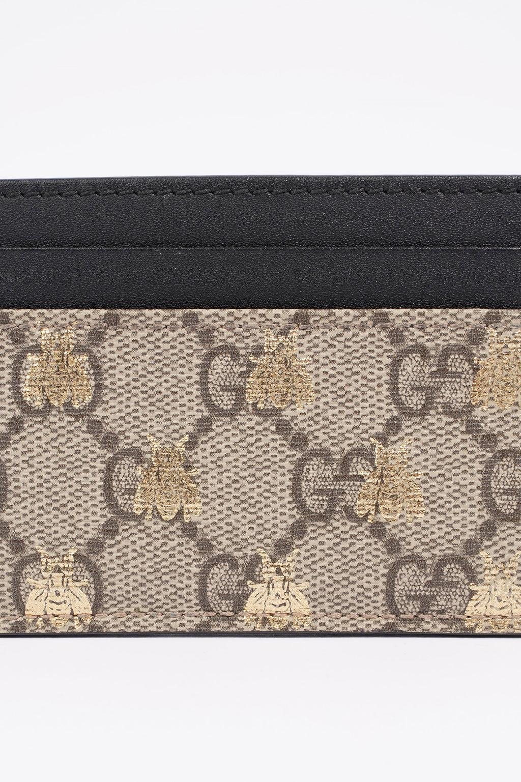 Gucci GG Supreme Bee Card Case Beige / Gold / Black Canvas
