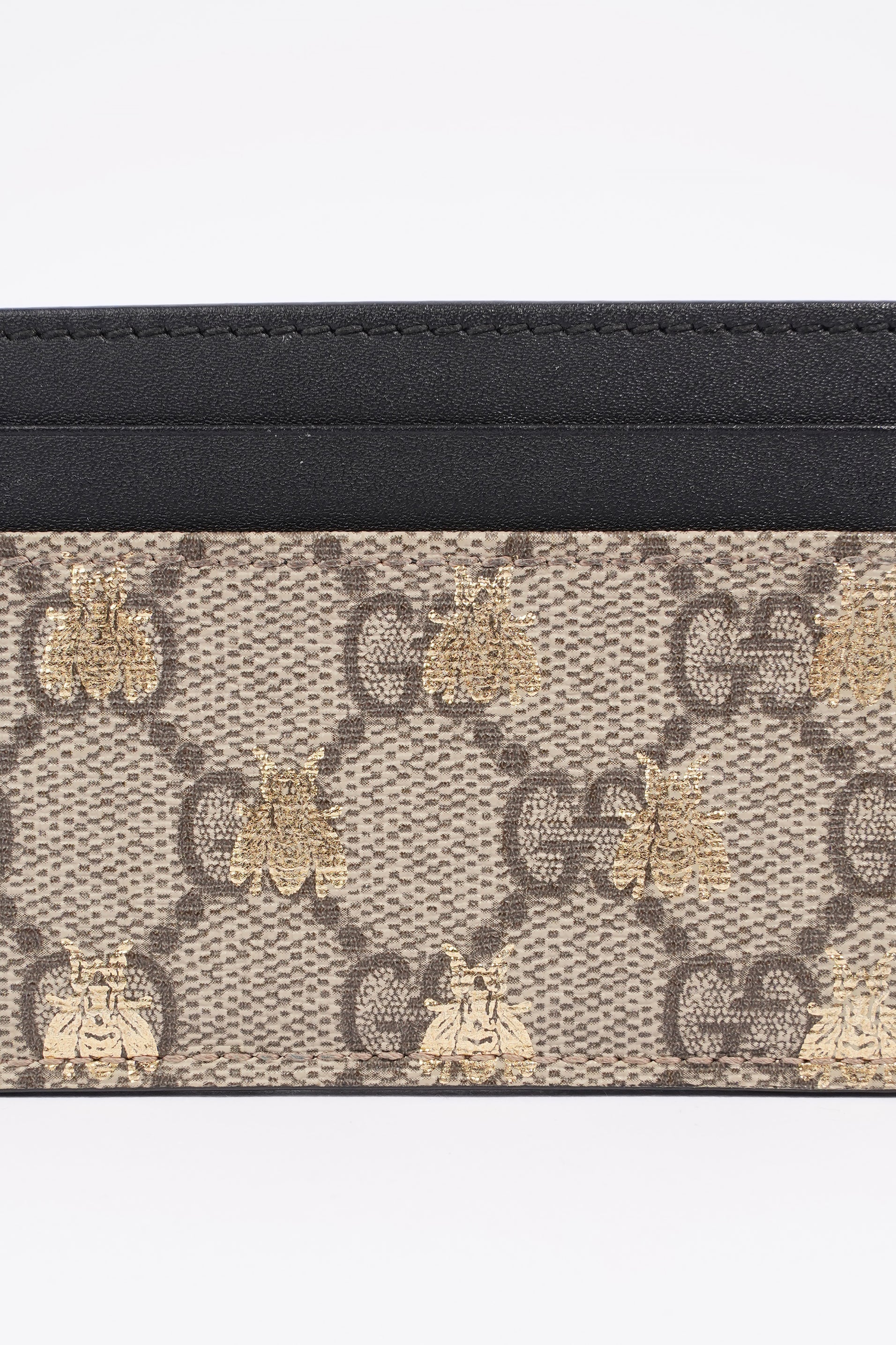 Gucci GG Supreme Bee Card Case Beige / Gold / Black Canvas
