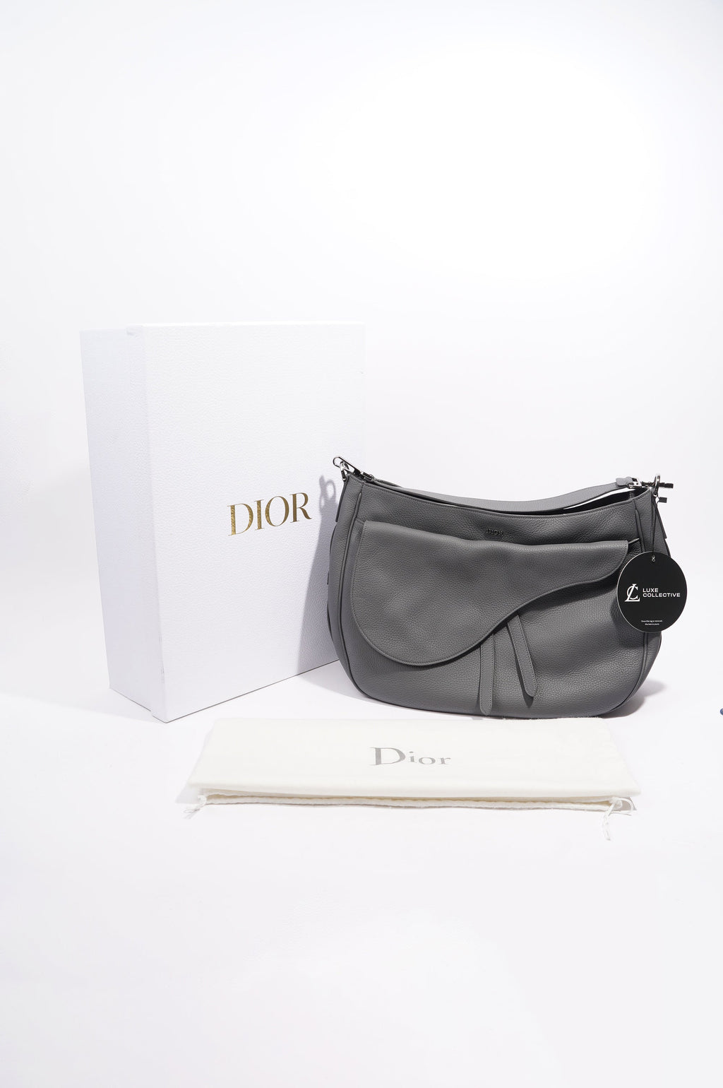 Christian Dior Saddle Bag Grey Calfskin Leather