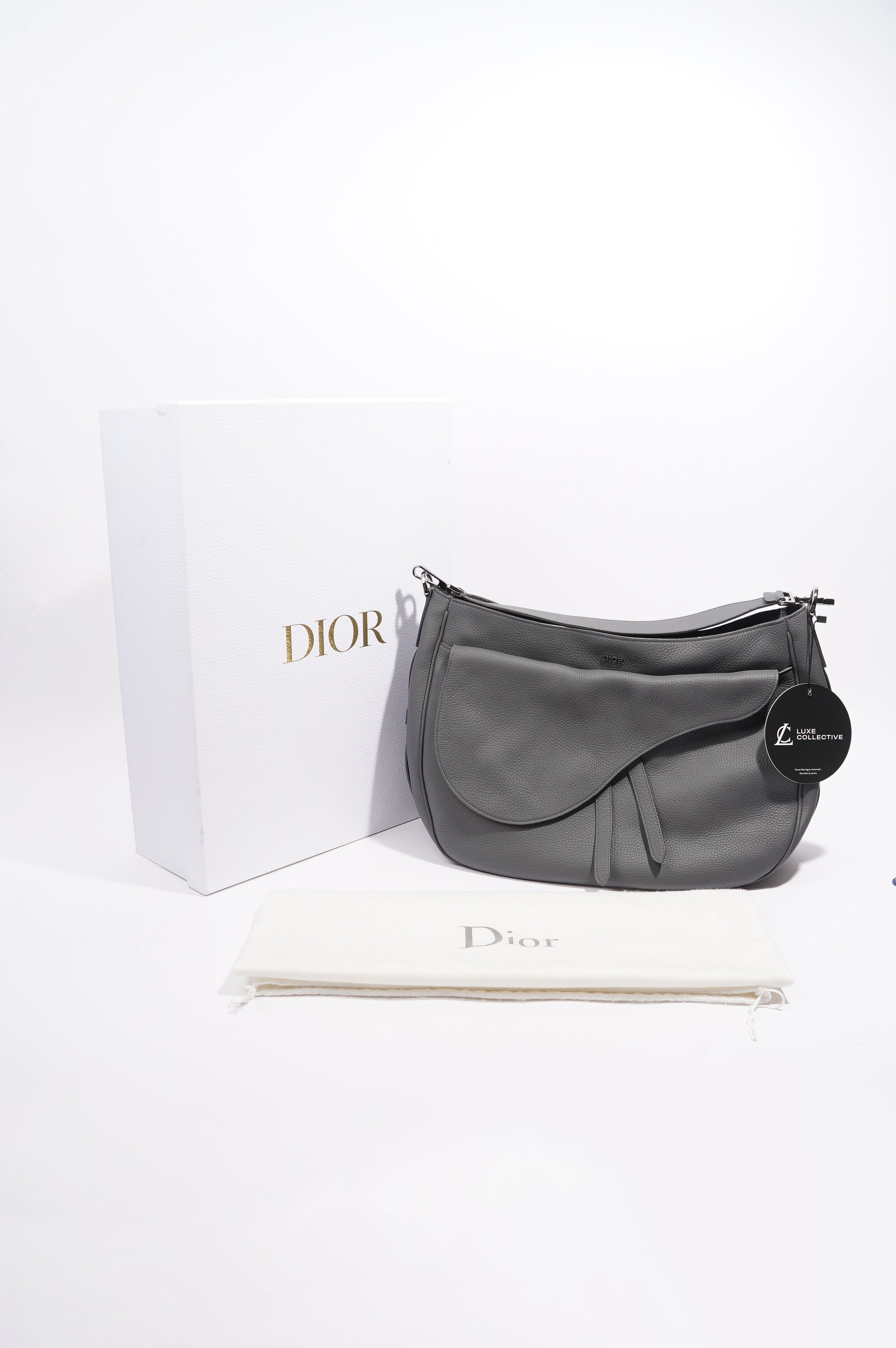 Christian Dior Saddle Bag Grey Calfskin Leather