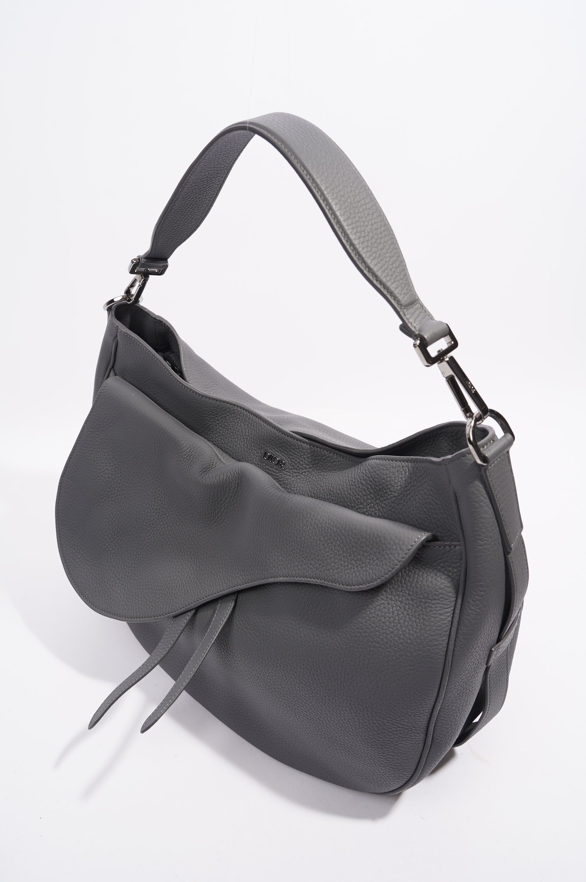 Christian Dior Saddle Bag Grey Calfskin Leather