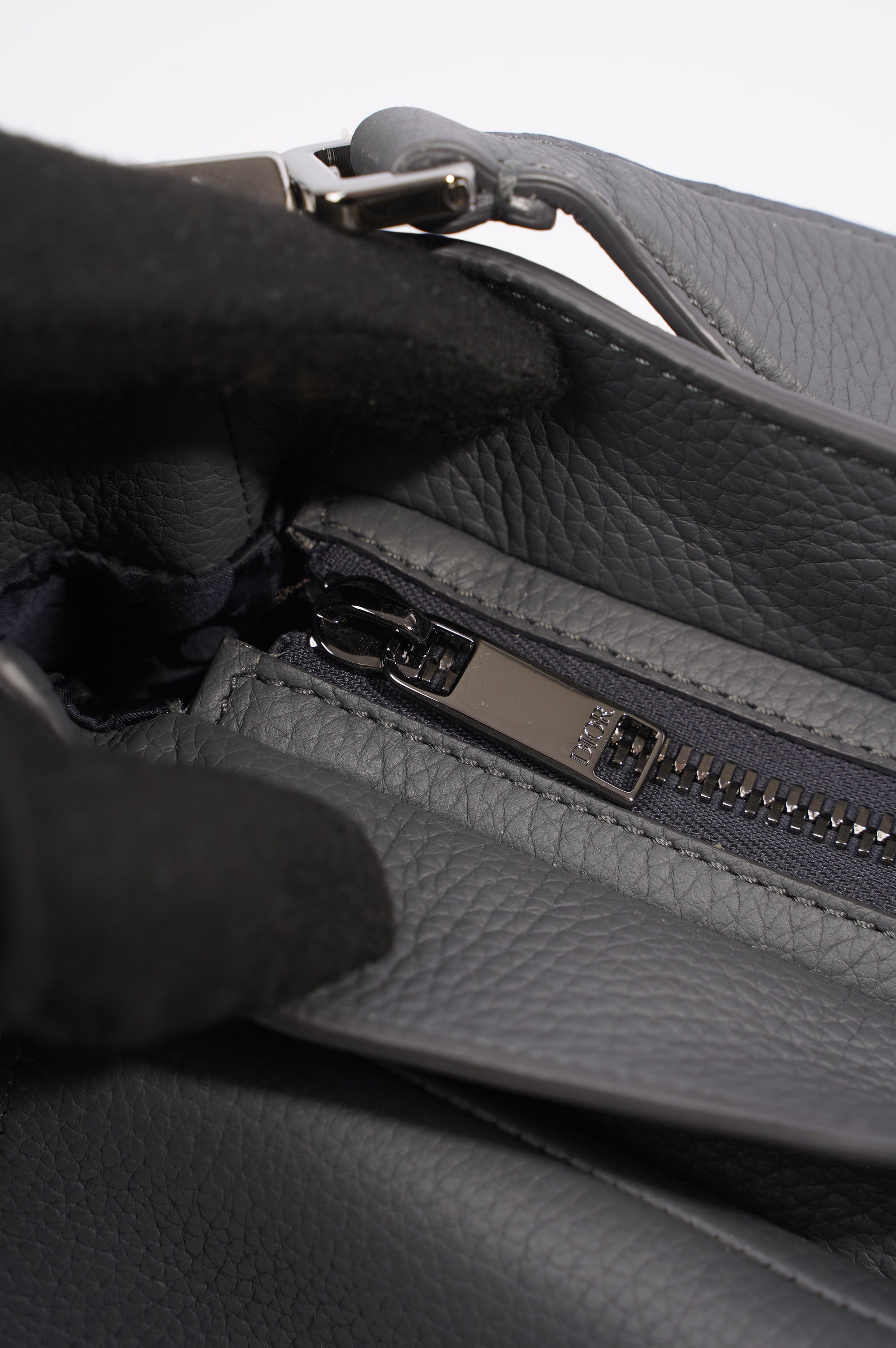 Christian Dior Saddle Bag Grey Calfskin Leather