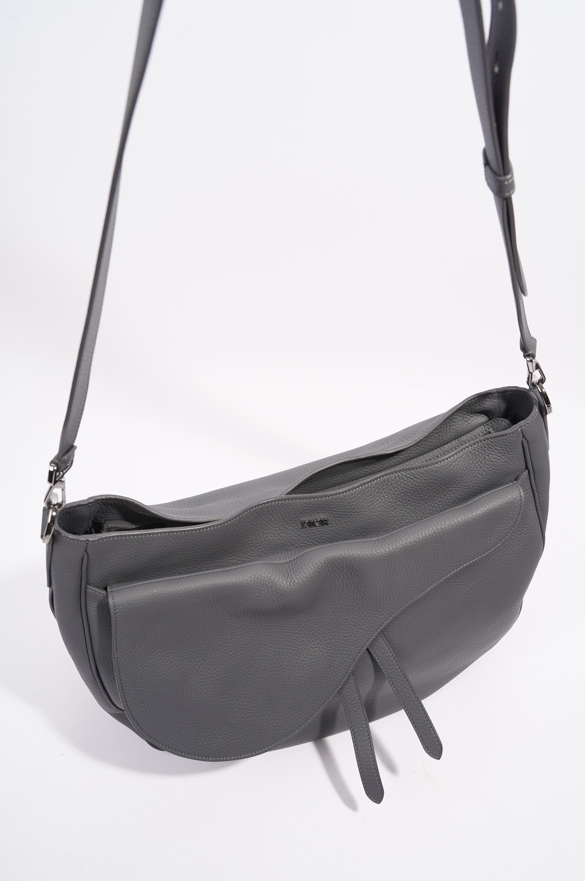 Christian Dior Saddle Bag Grey Calfskin Leather
