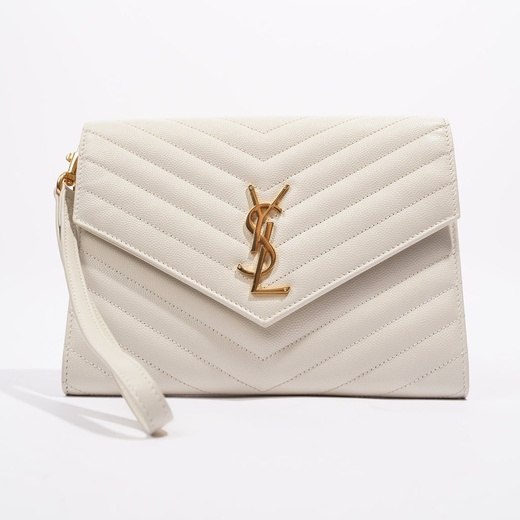 Saint Laurent Cassandre Flap Pouch Cream Leather