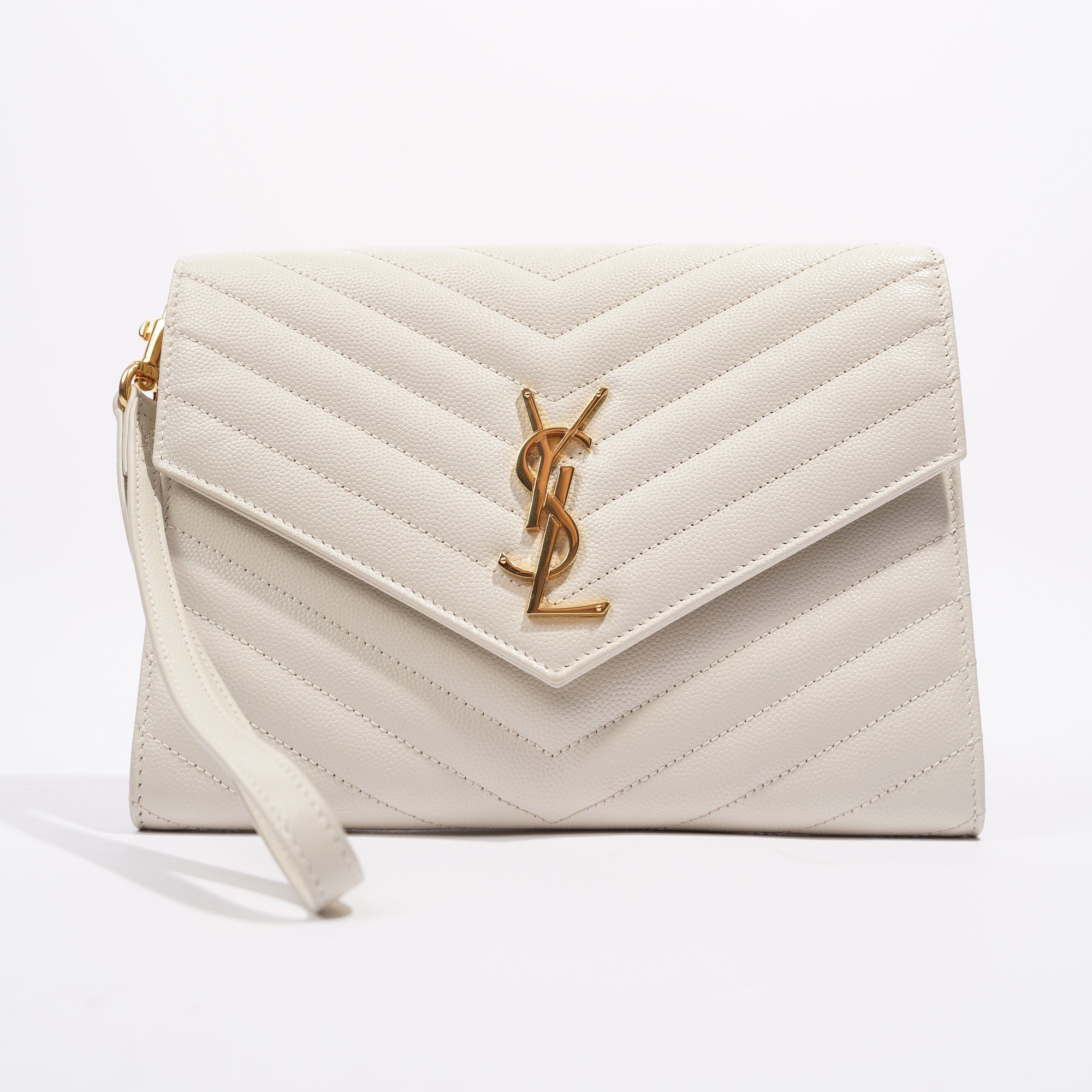 Saint Laurent Cassandre Flap Pouch Cream Leather