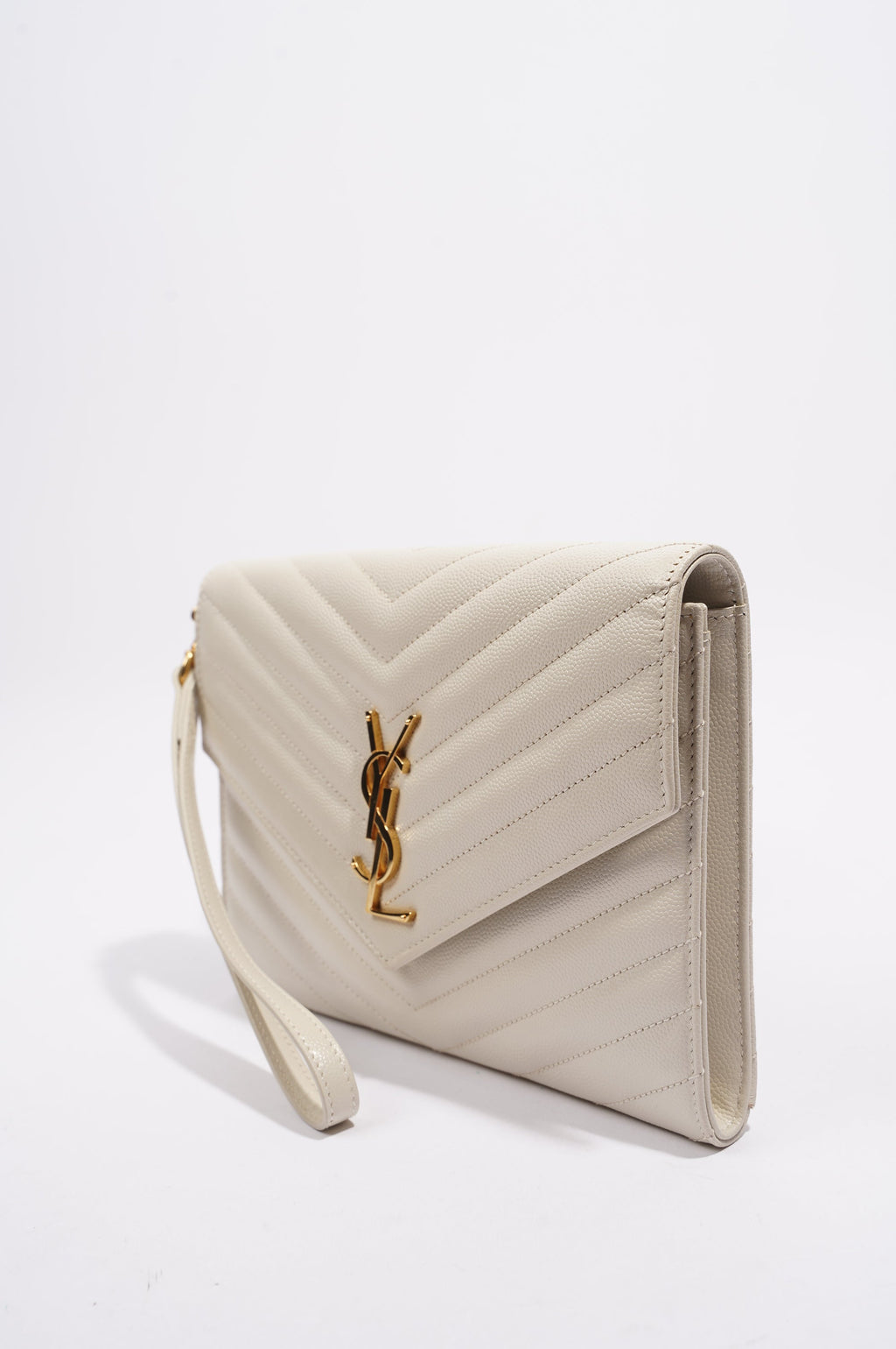 Saint Laurent Cassandre Flap Pouch Cream Leather