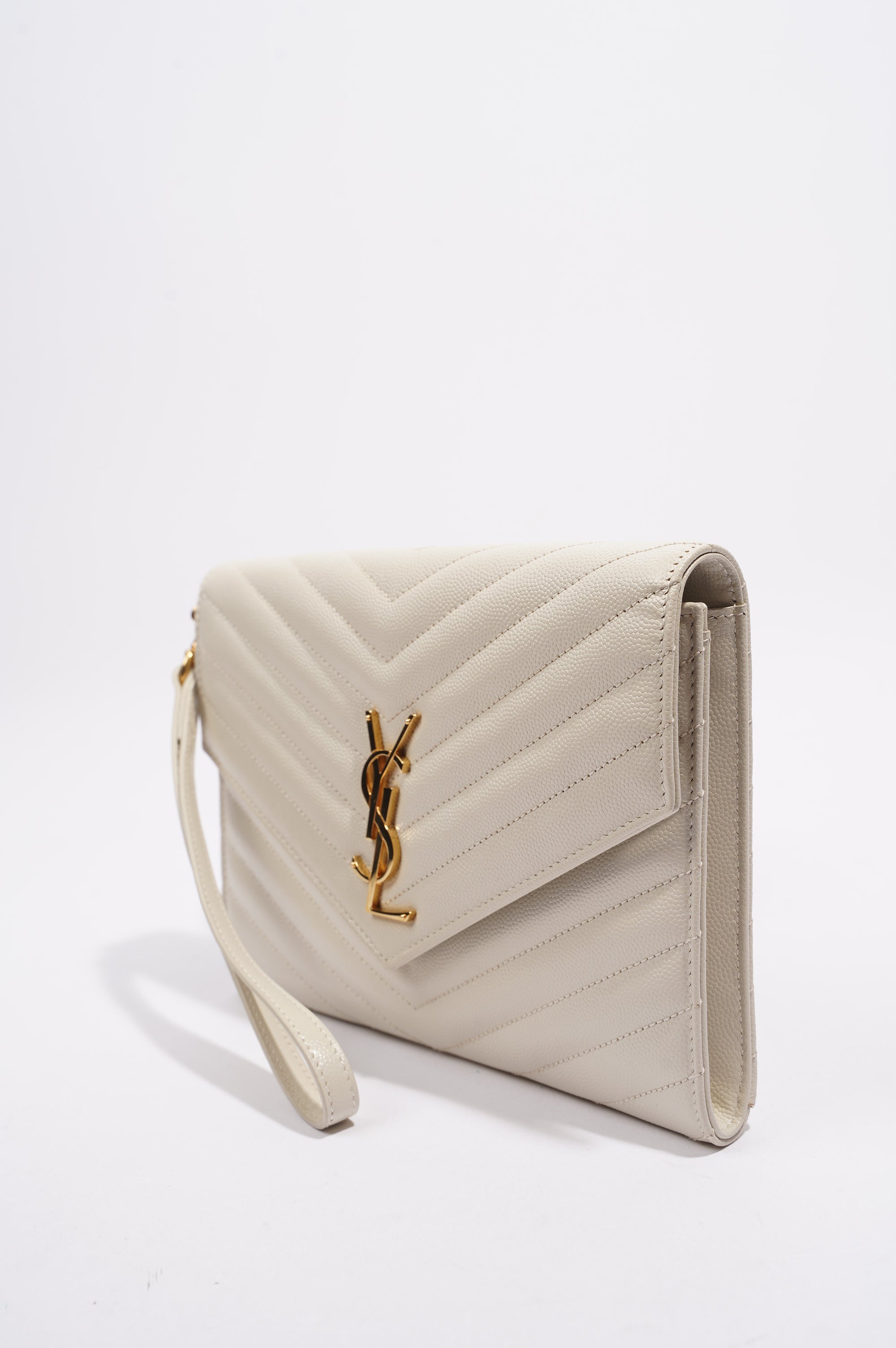Saint Laurent Cassandre Flap Pouch Cream Leather
