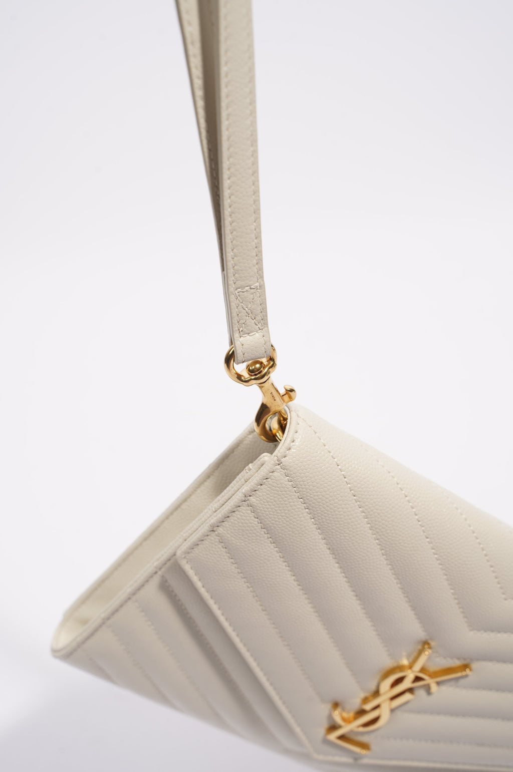 Saint Laurent Cassandre Flap Pouch Cream Leather