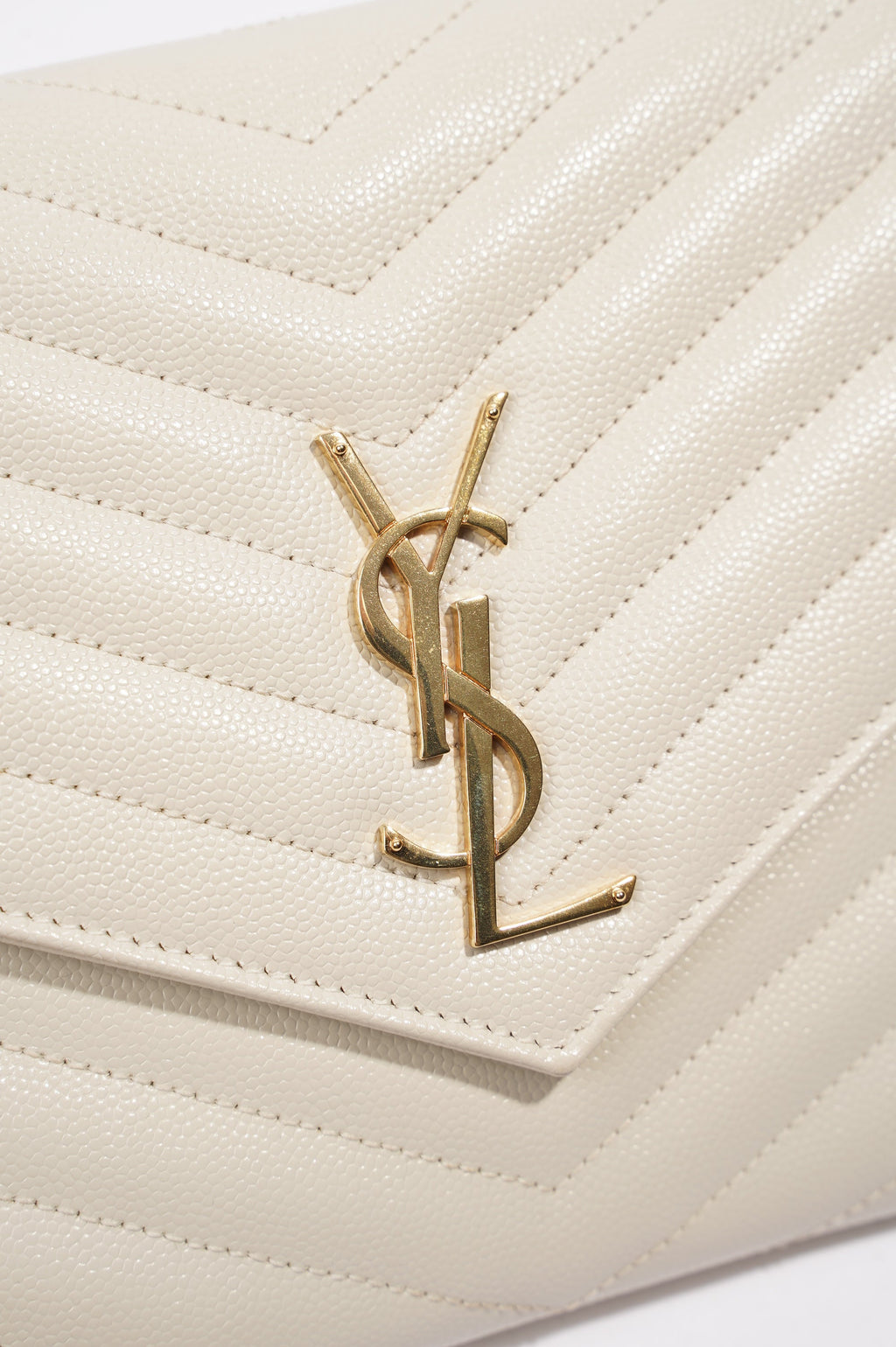 Saint Laurent Cassandre Flap Pouch Cream Leather