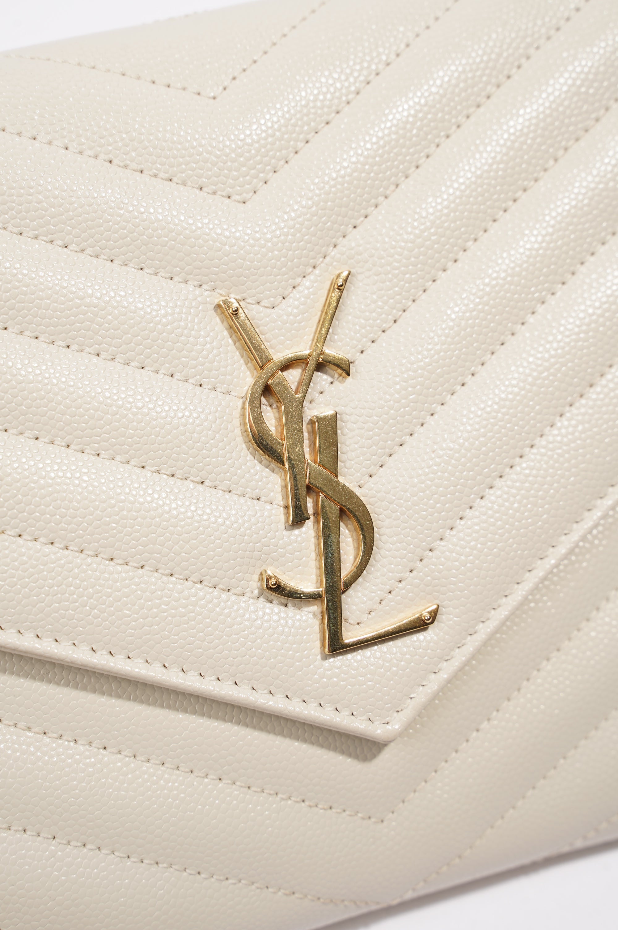 Saint Laurent Cassandre Flap Pouch Cream Leather