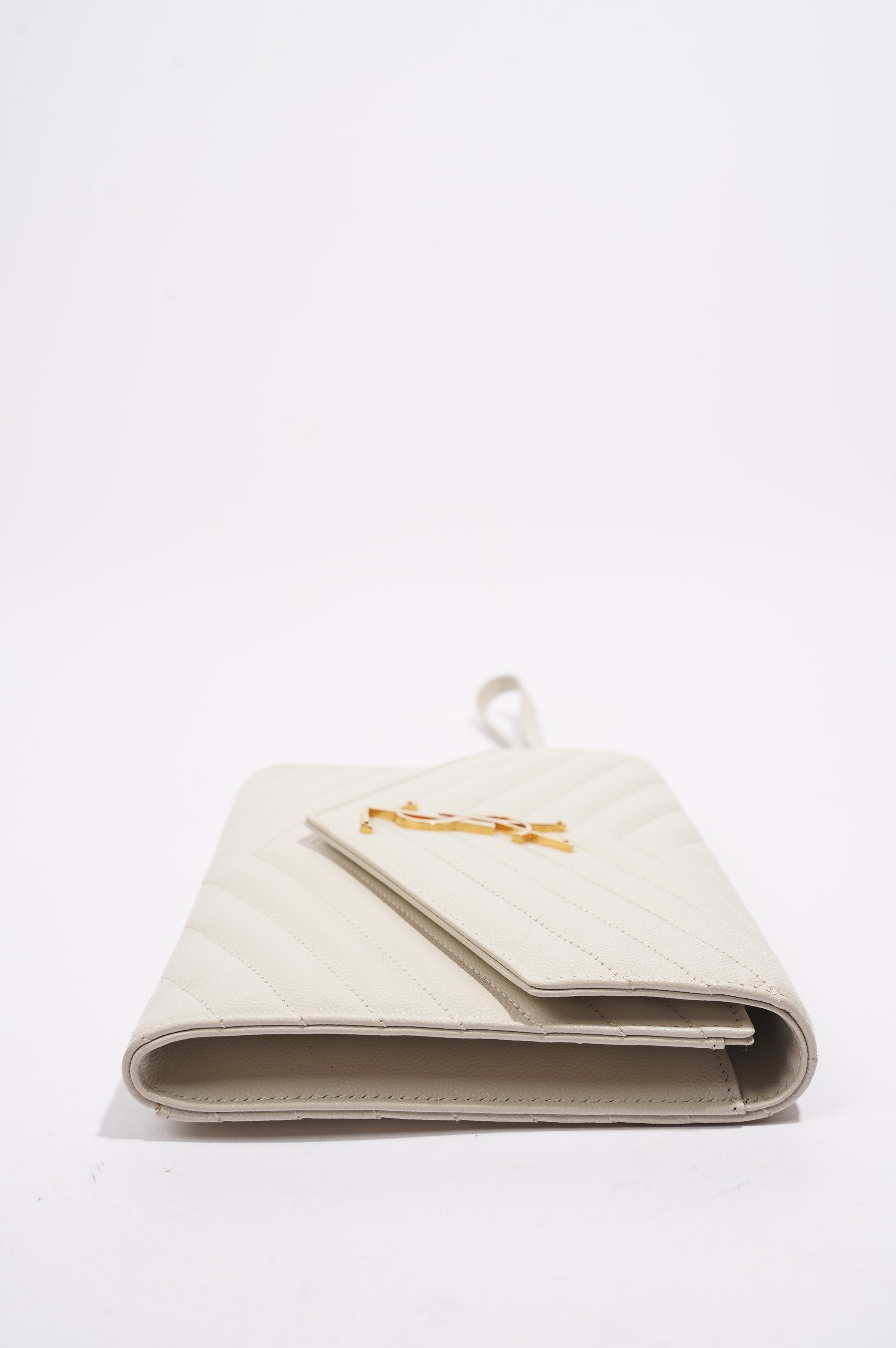 Saint Laurent Cassandre Flap Pouch Cream Leather