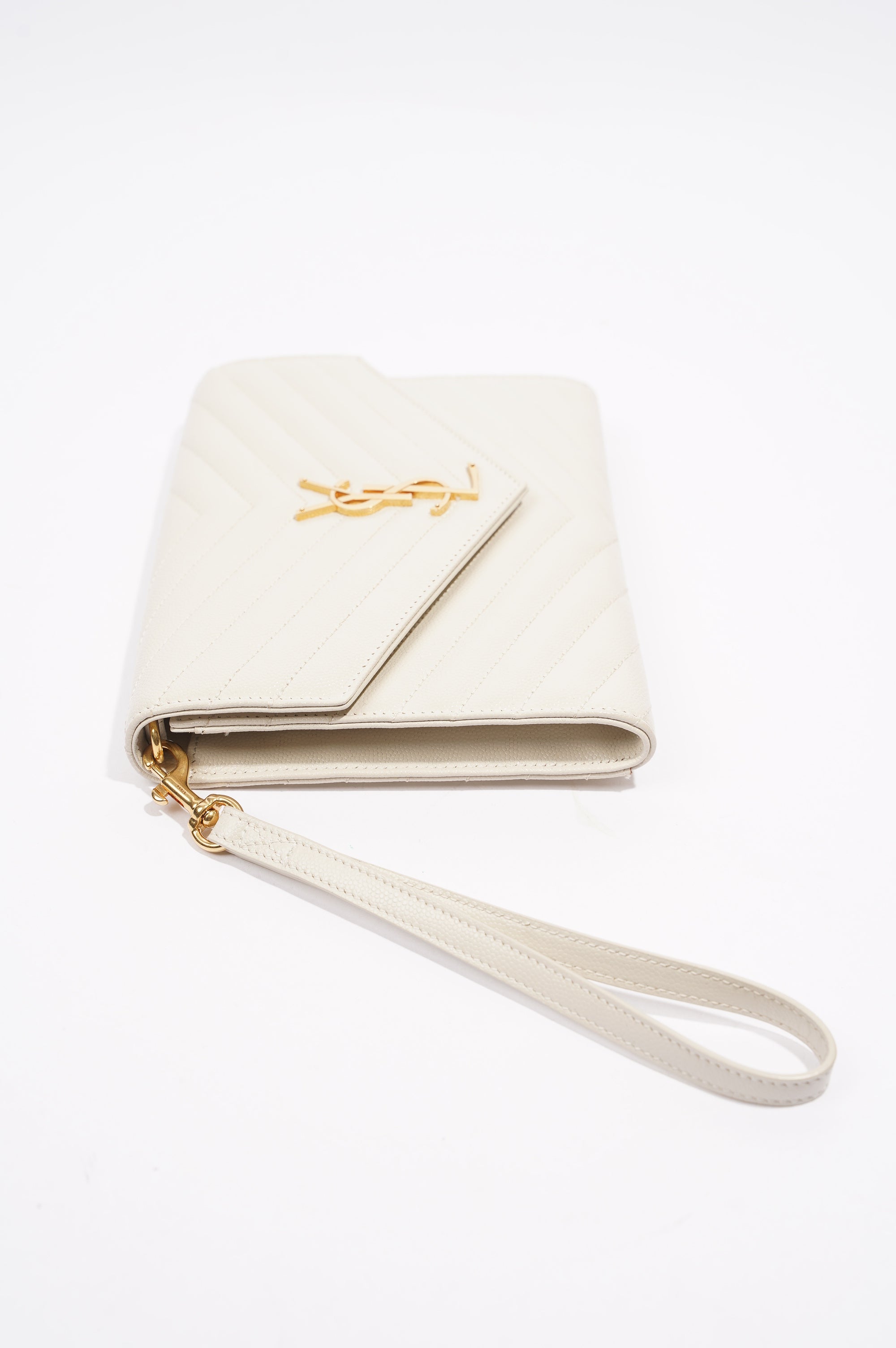 Saint Laurent Cassandre Flap Pouch Cream Leather