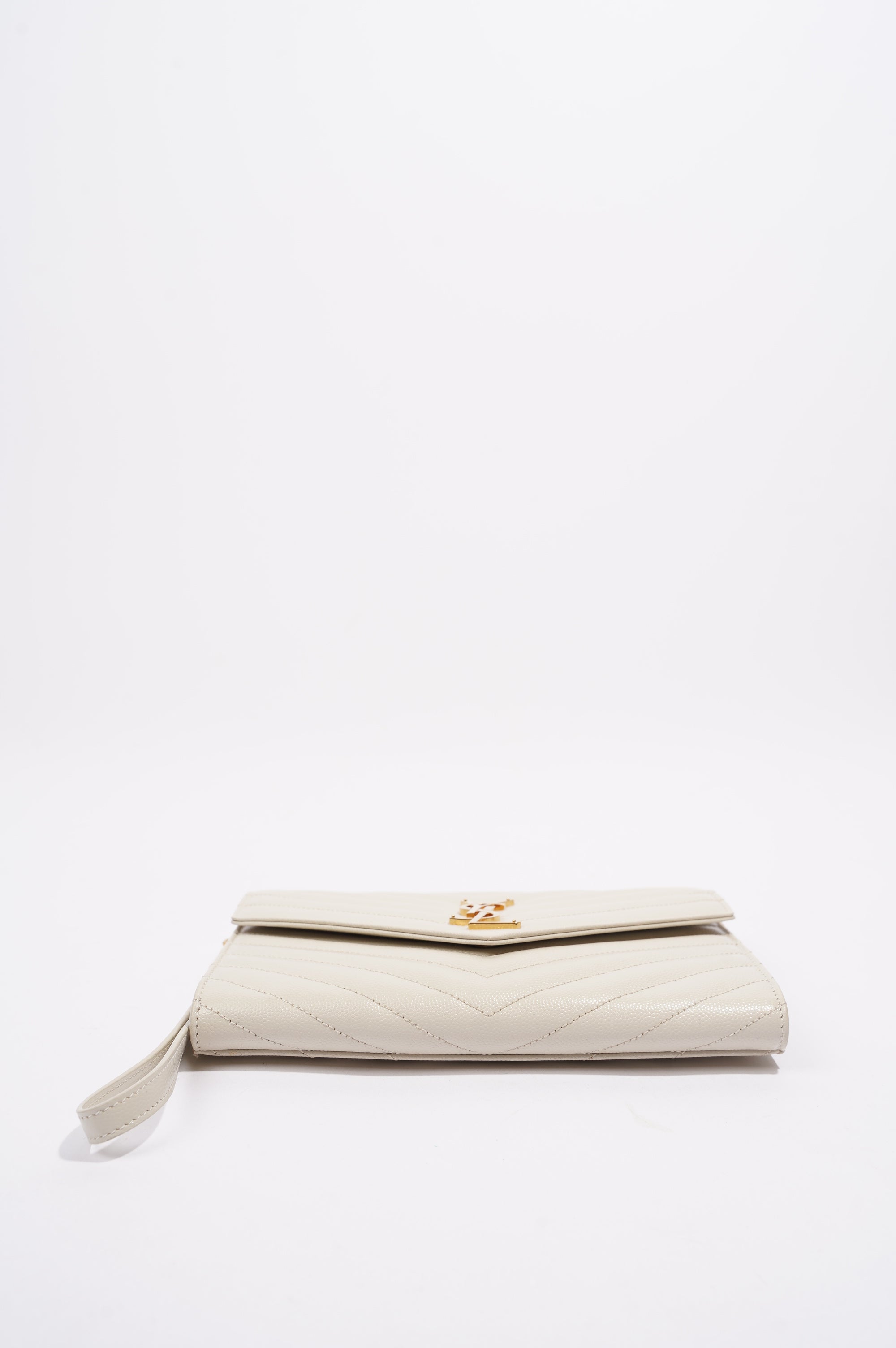 Saint Laurent Cassandre Flap Pouch Cream Leather