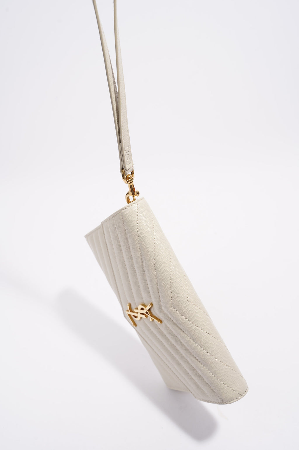 Saint Laurent Cassandre Flap Pouch Cream Leather