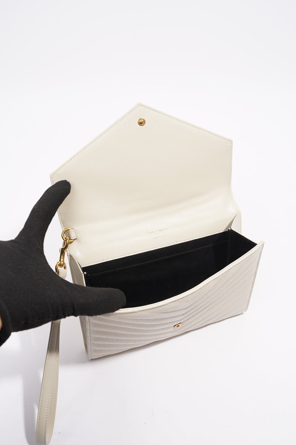 Saint Laurent Cassandre Flap Pouch Cream Leather