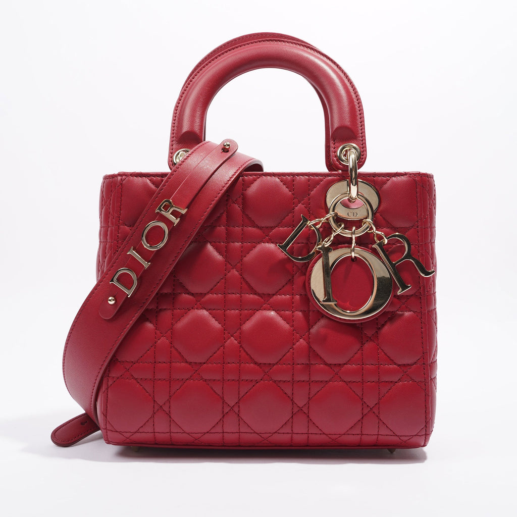 Christian Dior Lady Dior Red Lambskin Leather Small