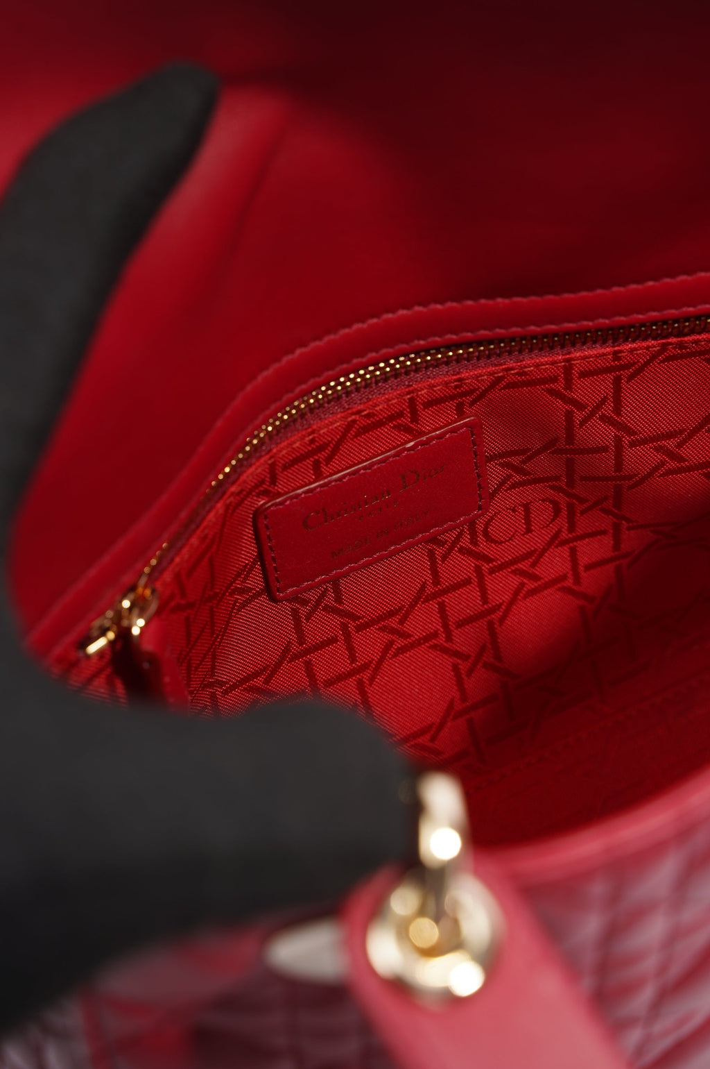 Christian Dior Lady Dior Red Lambskin Leather Small