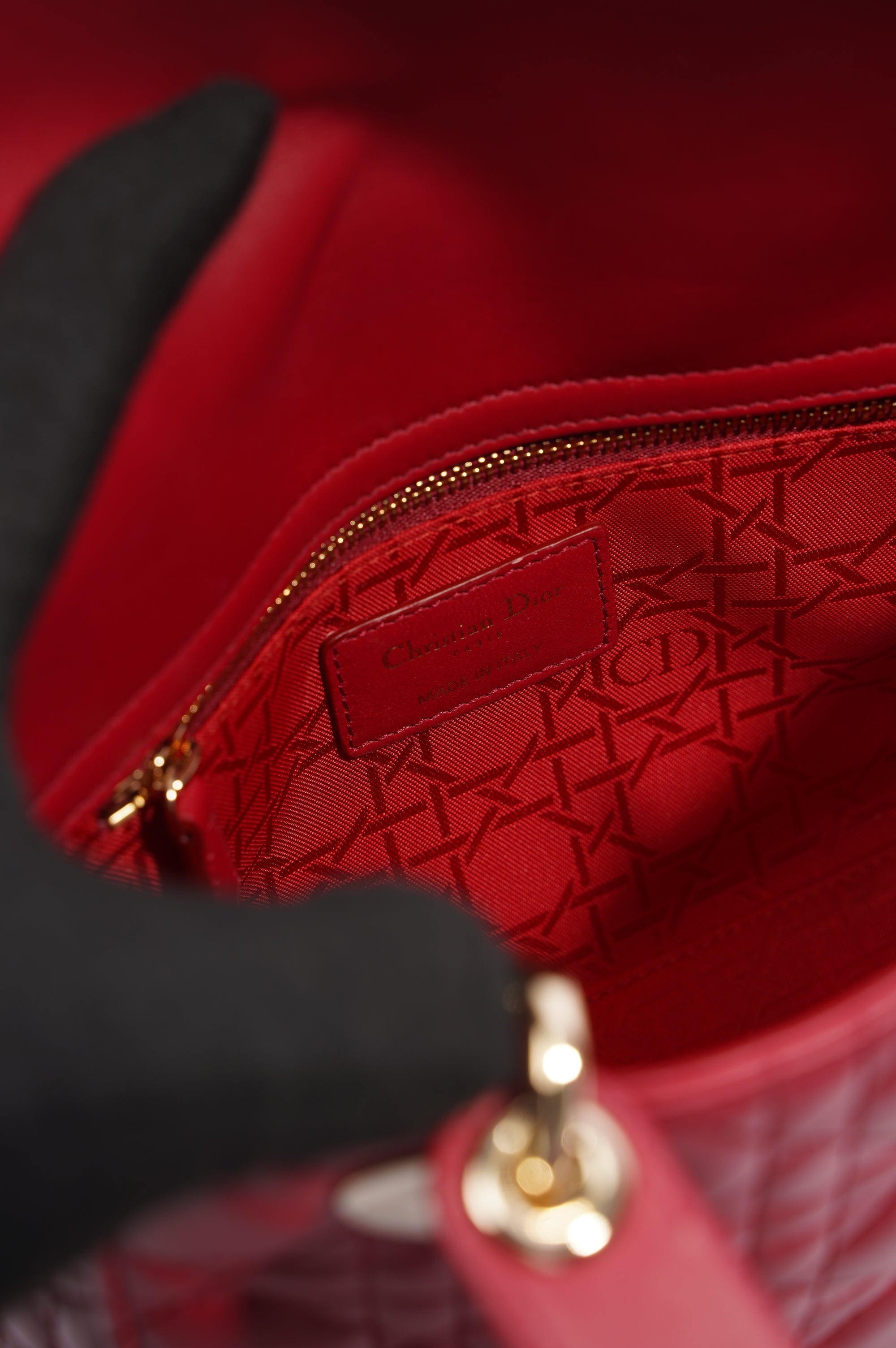 Christian Dior Lady Dior Red Lambskin Leather Small