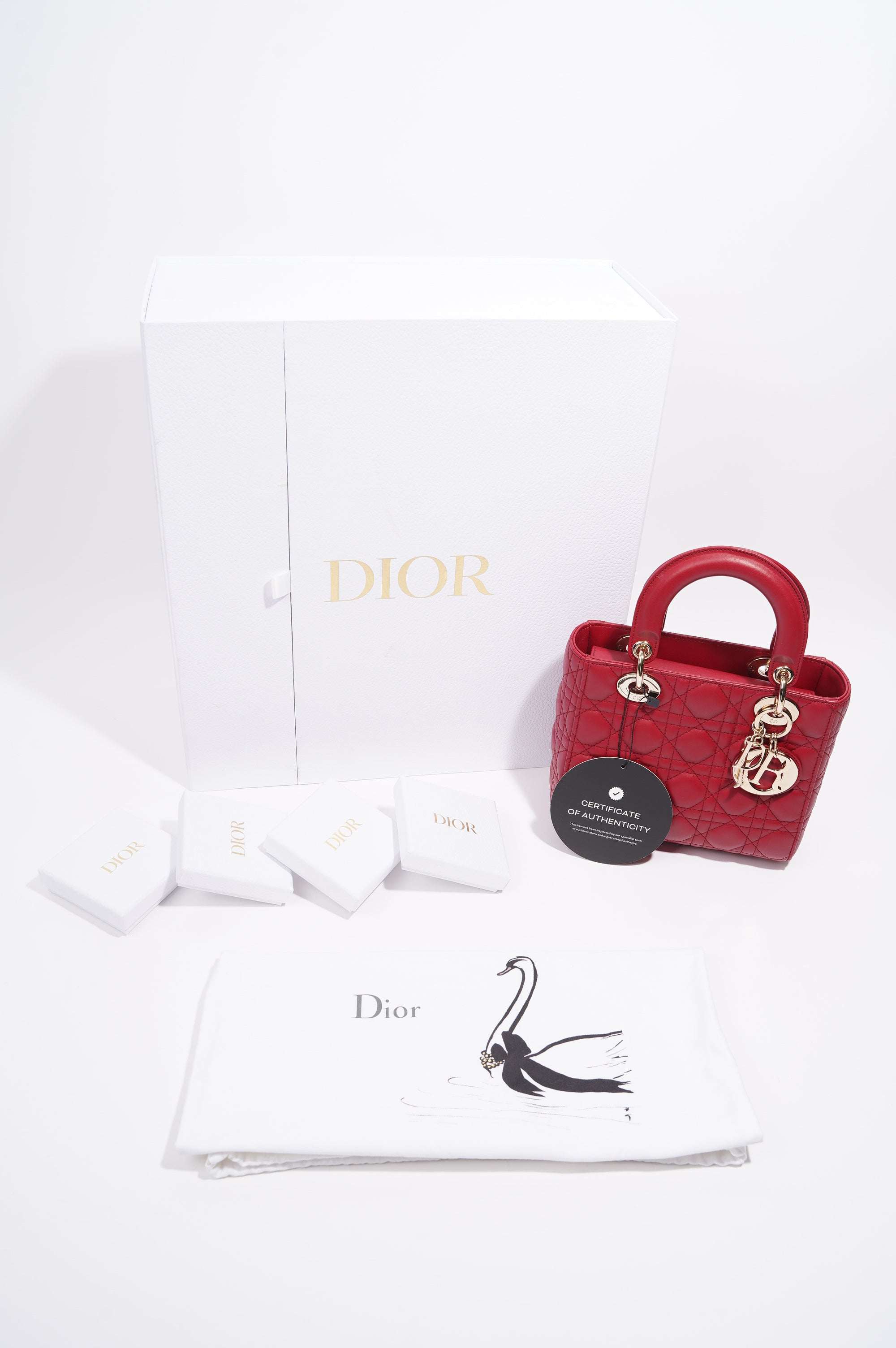 Christian Dior Lady Dior Red Lambskin Leather Small
