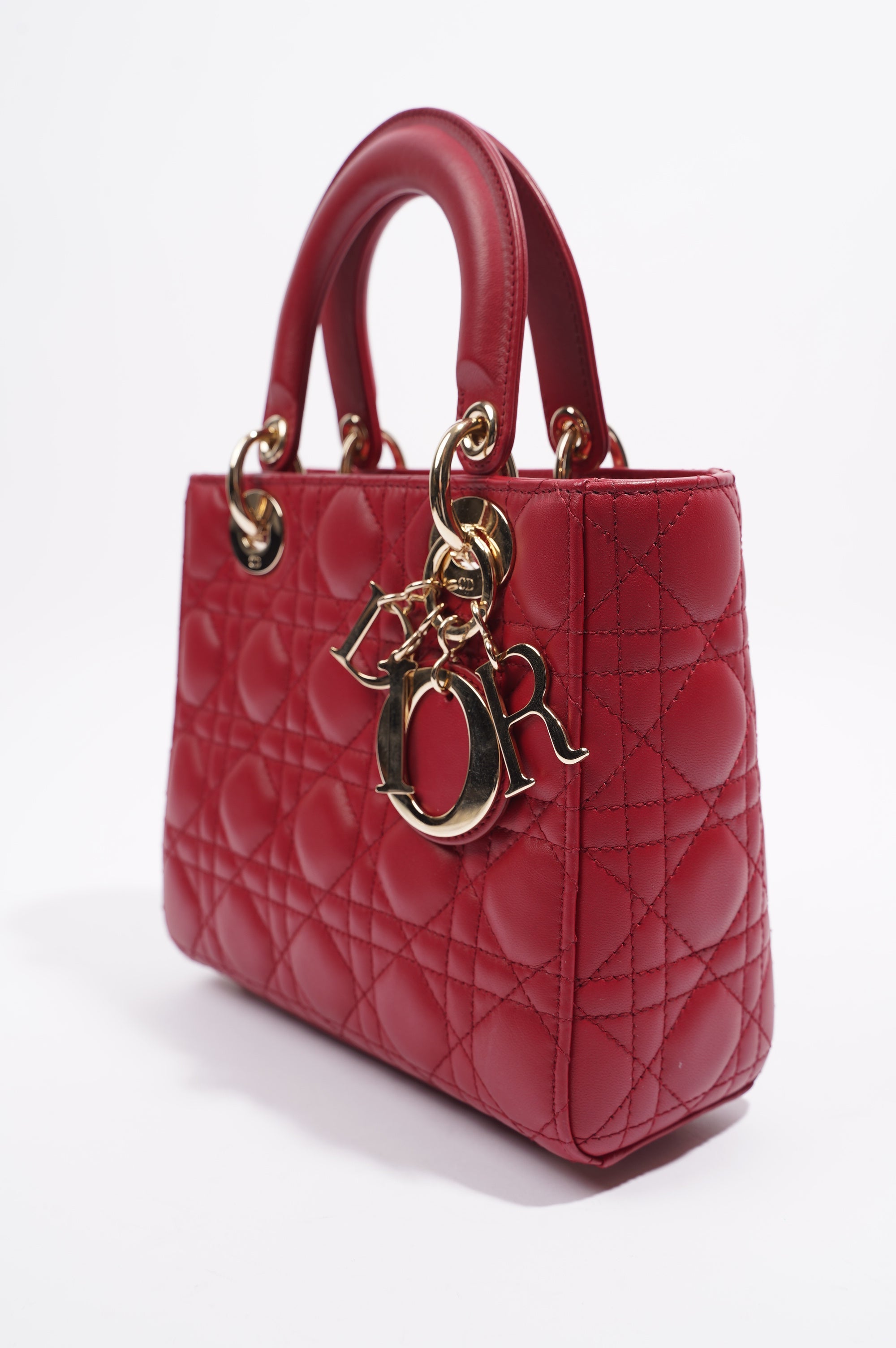 Christian Dior Lady Dior Red Lambskin Leather Small