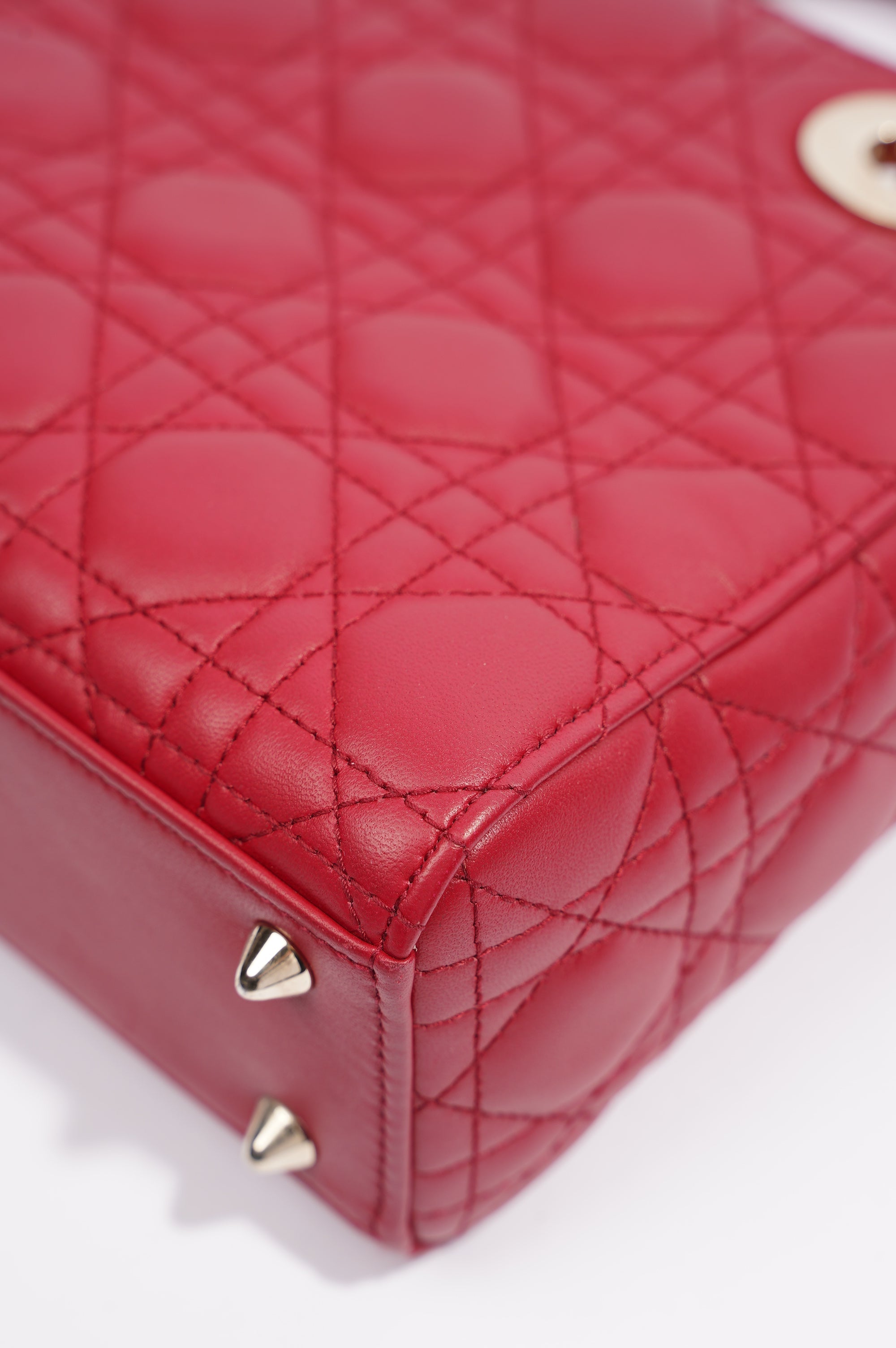 Christian Dior Lady Dior Red Lambskin Leather Small